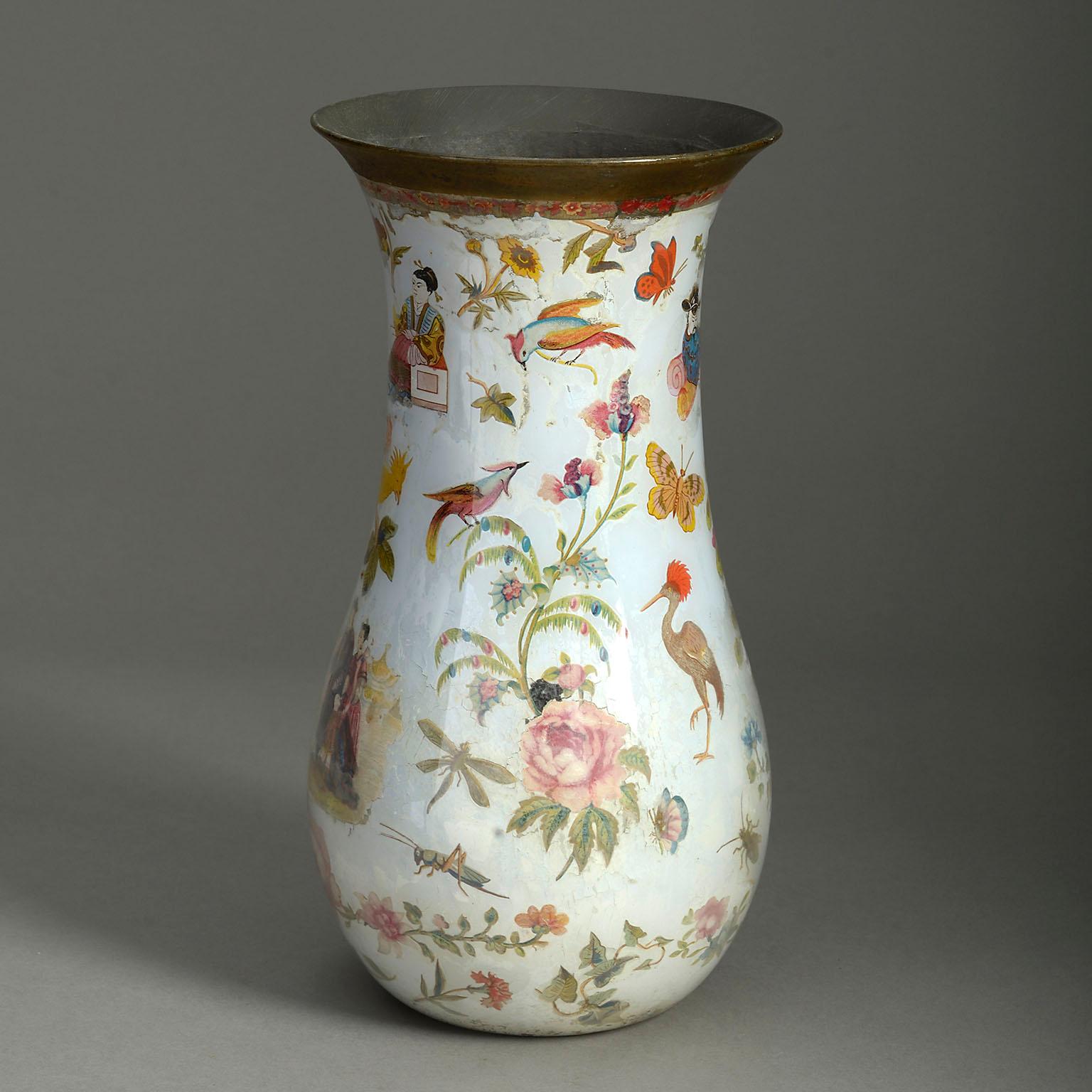 Victorian 19th Century Decalcomania Glass Vase