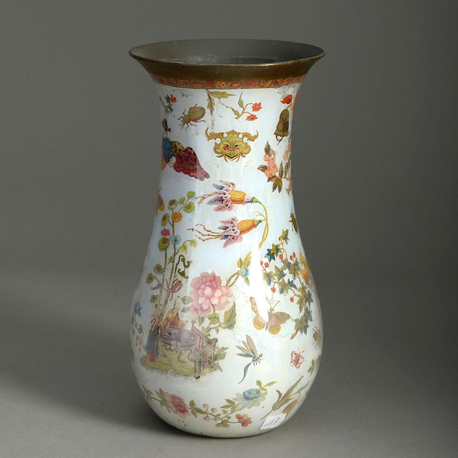 French 19th Century Decalcomania Glass Vase