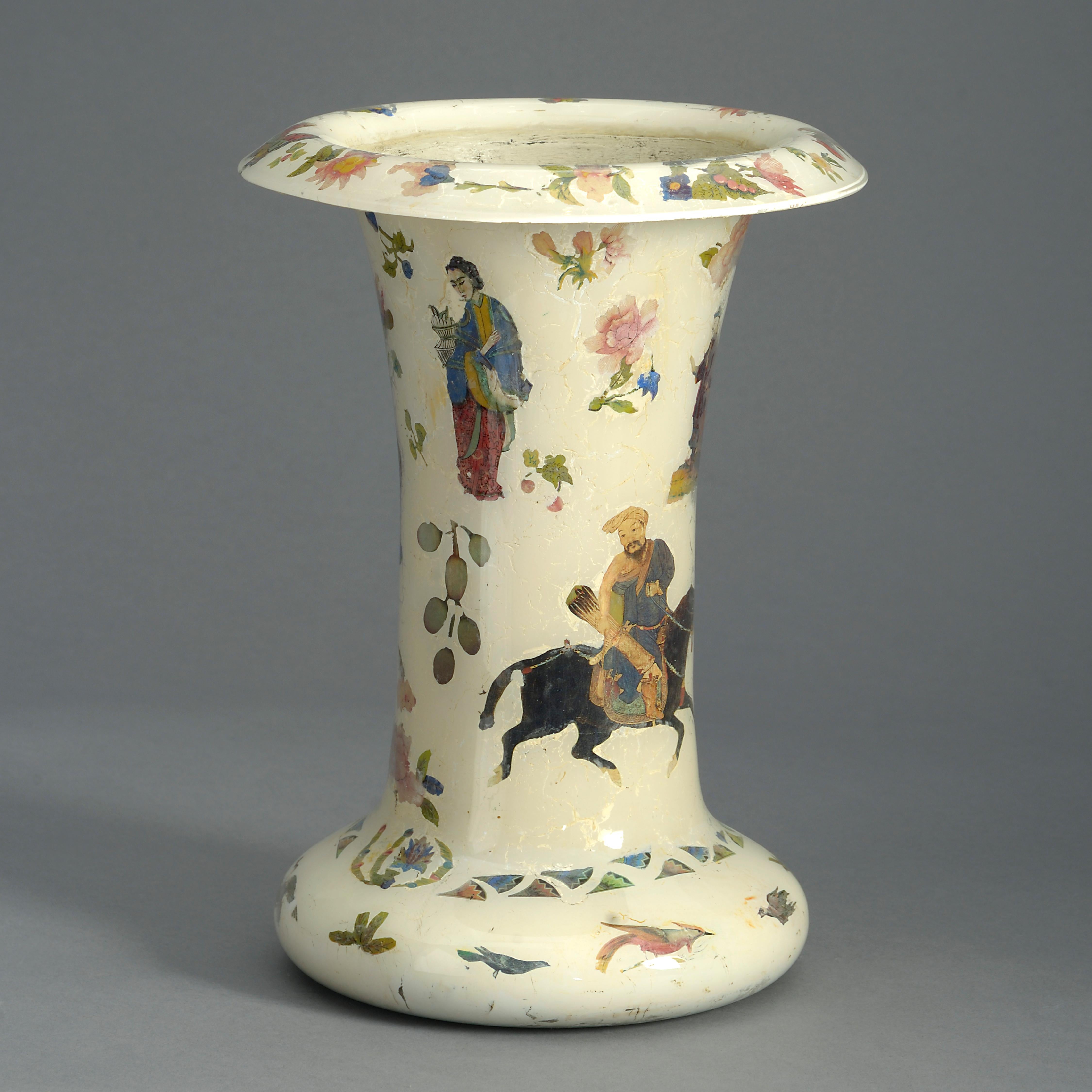 French 19th Century Decalcomania Trumpet Vase For Sale