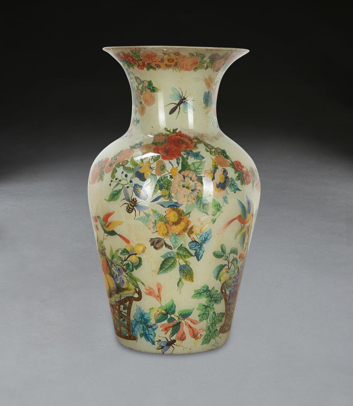 English 19th Century Decalcomania Vase For Sale