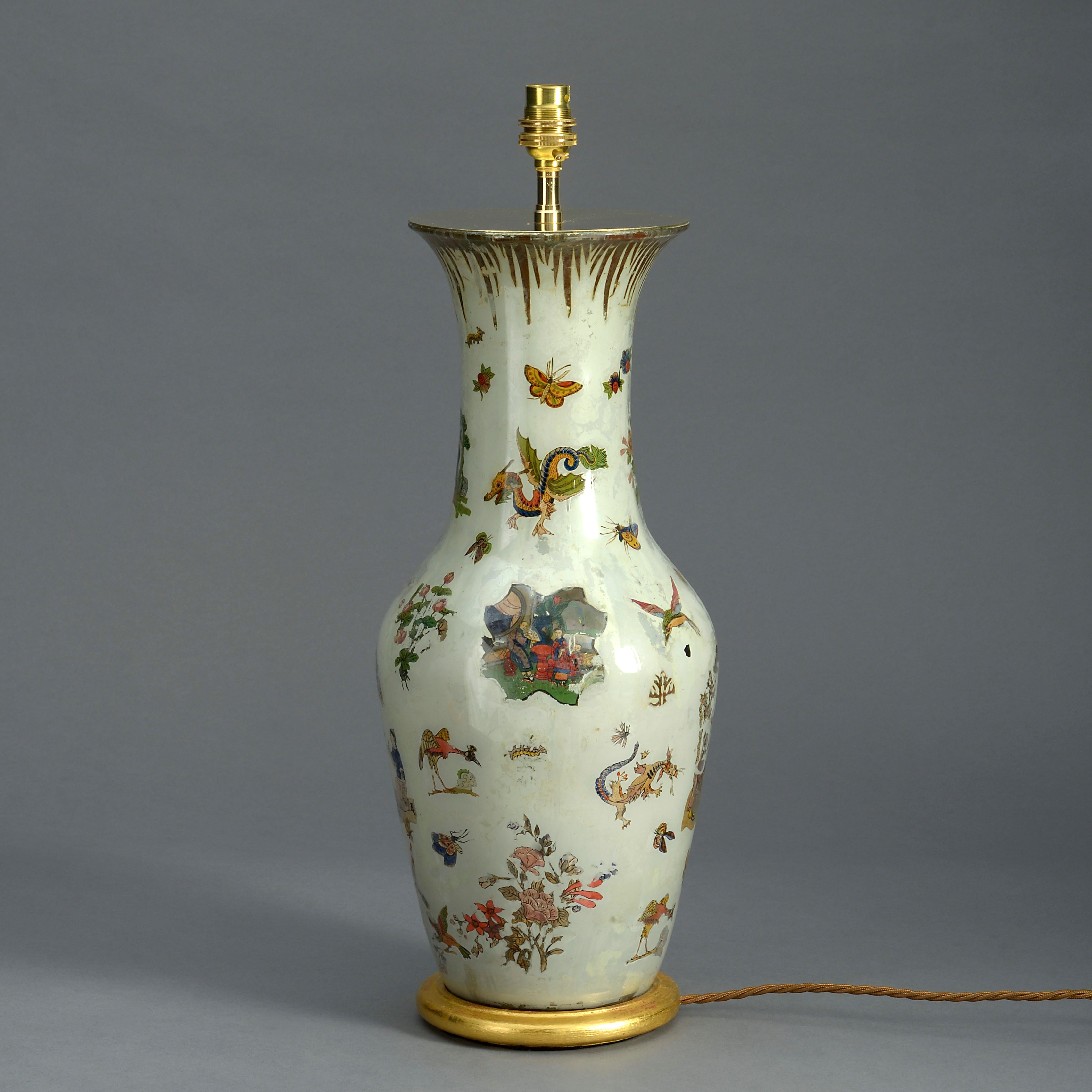 Napoleon III 19th Century Decalomania Vase Lamp