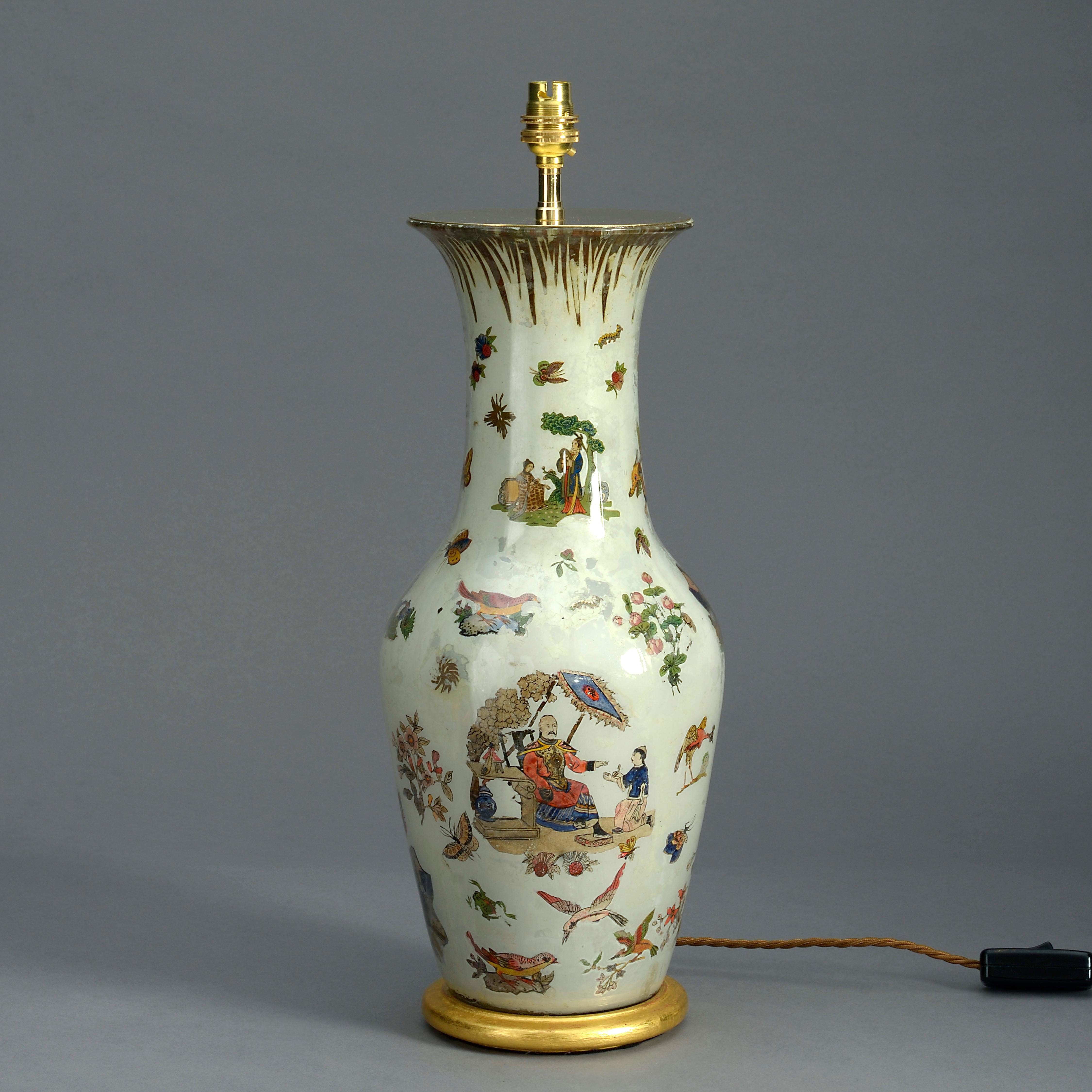 French 19th Century Decalomania Vase Lamp