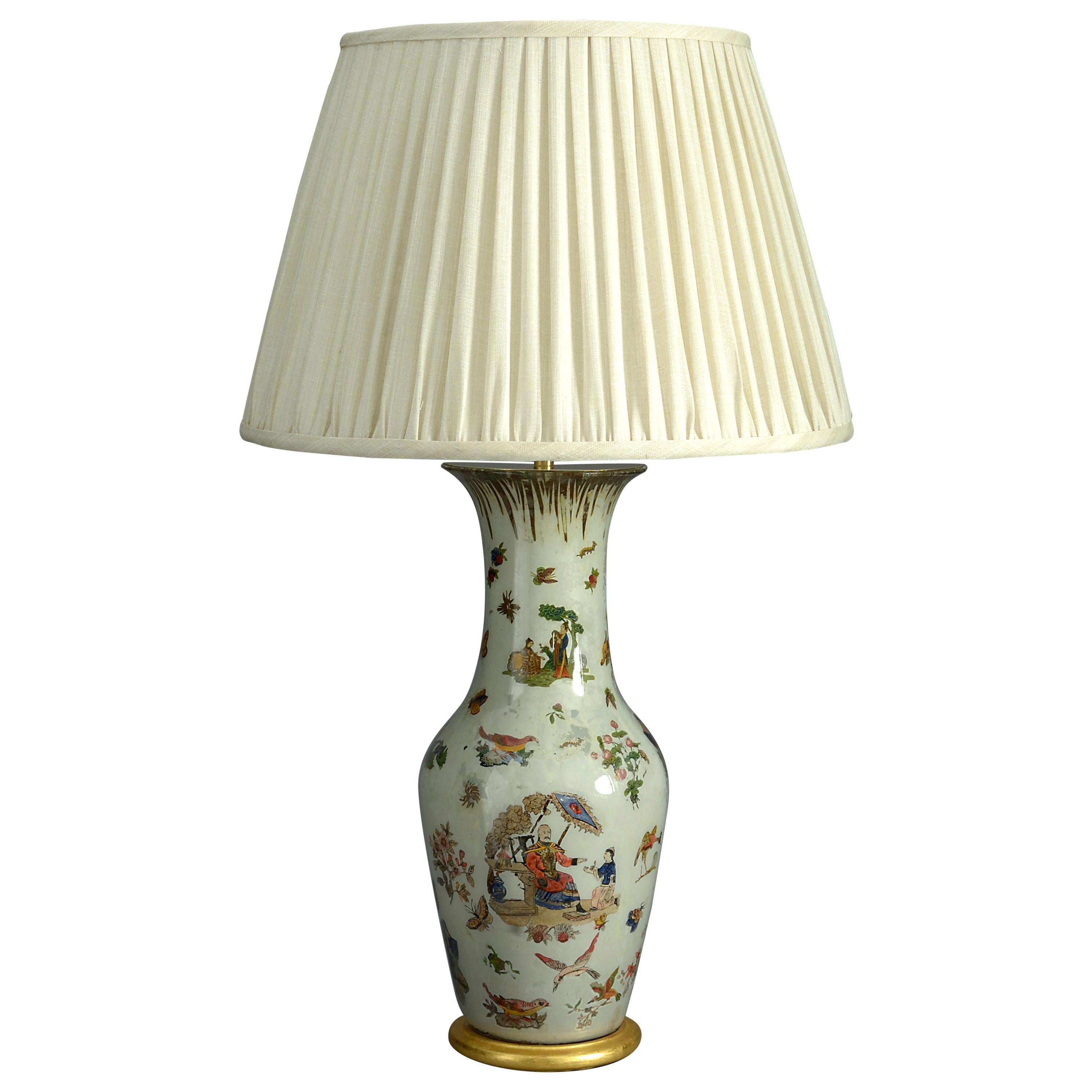 19th Century Decalomania Vase Lamp