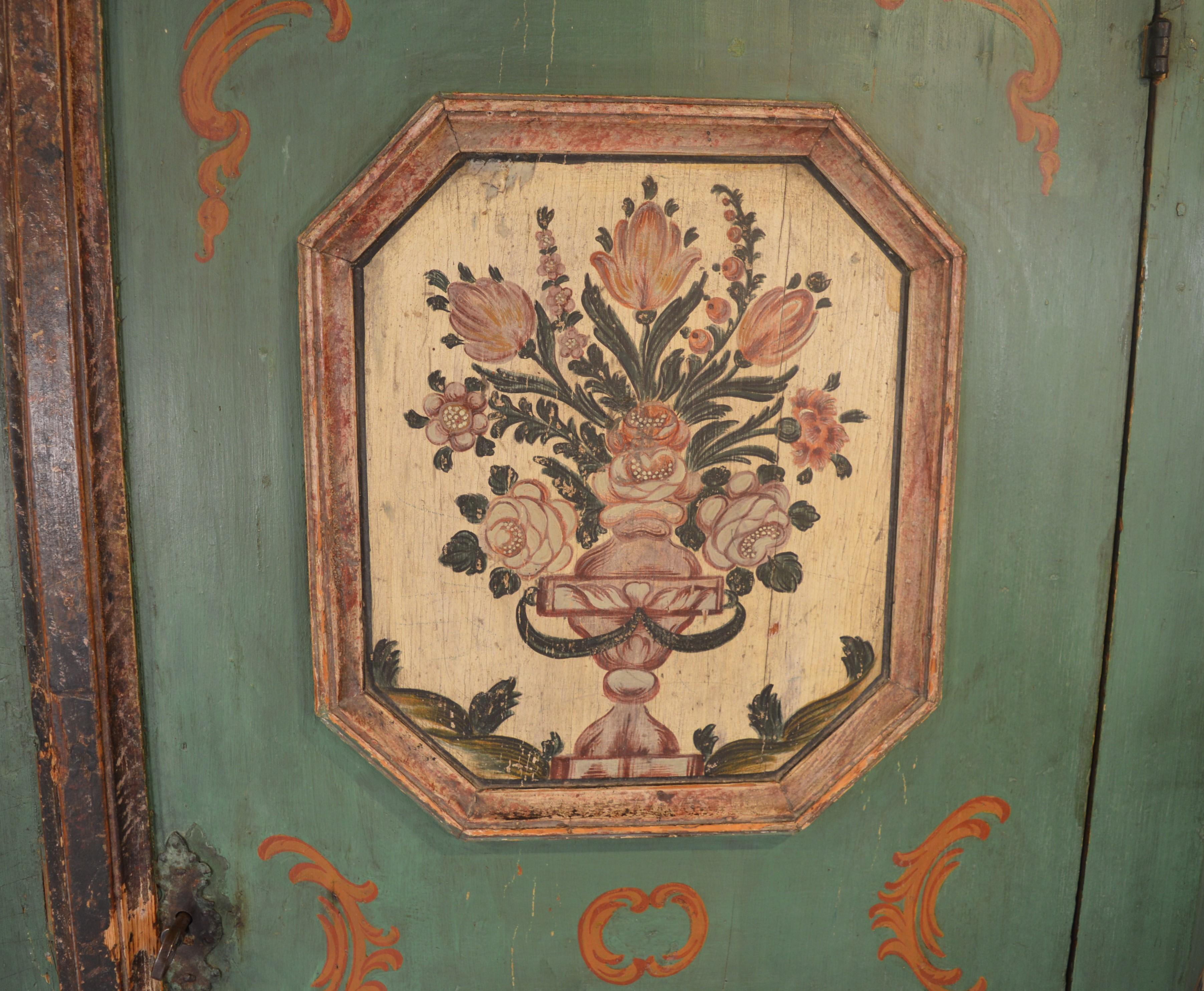 Painted 19th Century Decorated Alpine Cupboard For Sale