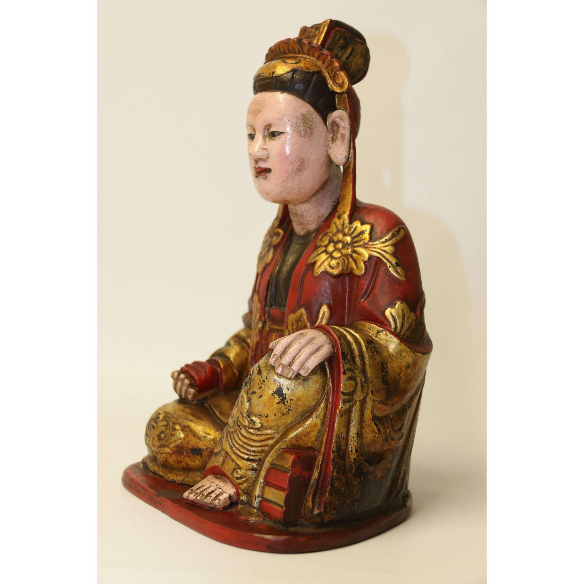 19th Century Decorated Carved Wooden Figure of a Seated Chinese Man circa 1890 2