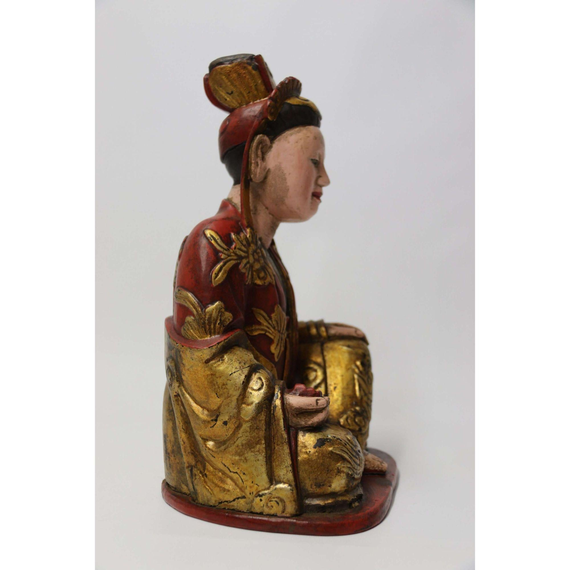 19th Century Decorated Carved Wooden Figure of a Seated Chinese Man circa 1890 4