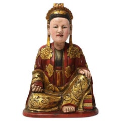 19th Century Decorated Carved Wooden Figure of a Seated Chinese Man circa 1890