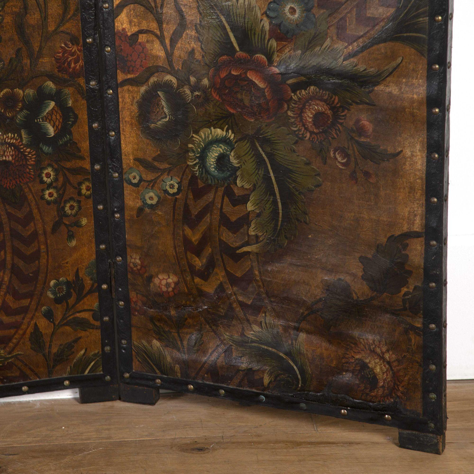 19th Century Decorated Leather Screen 5