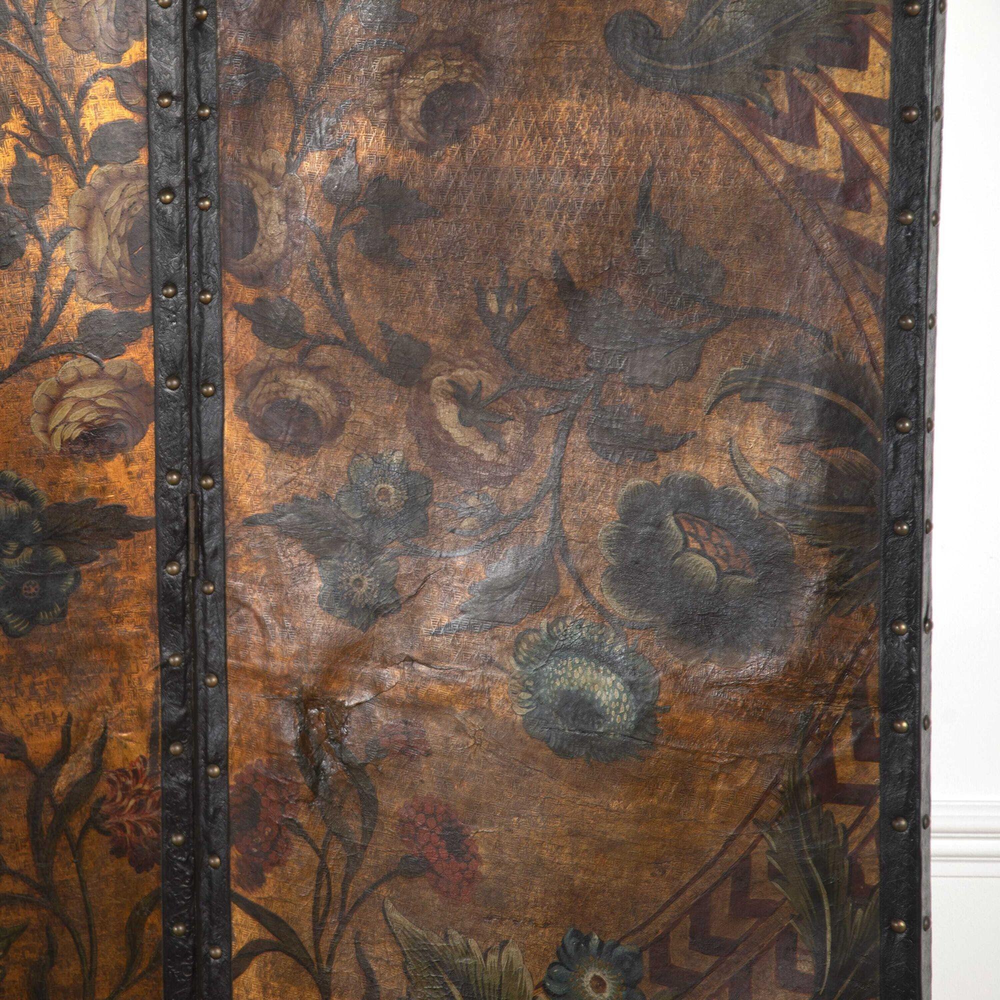 19th Century Decorated Leather Screen 7