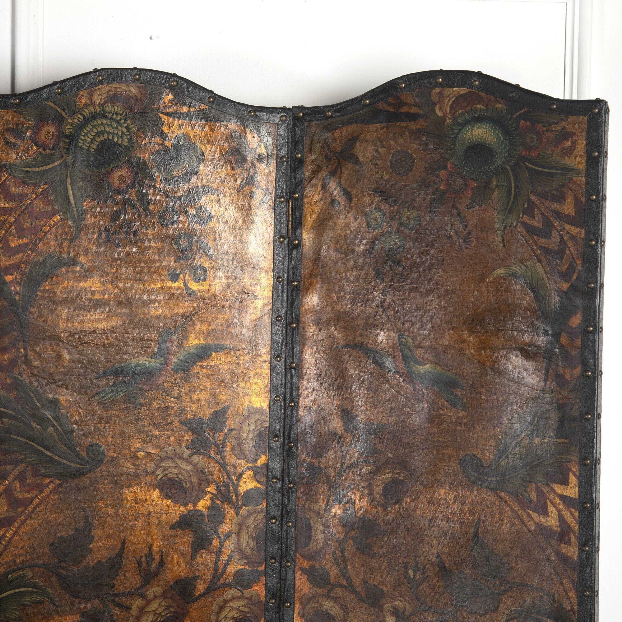 19th Century Decorated Leather Screen 8