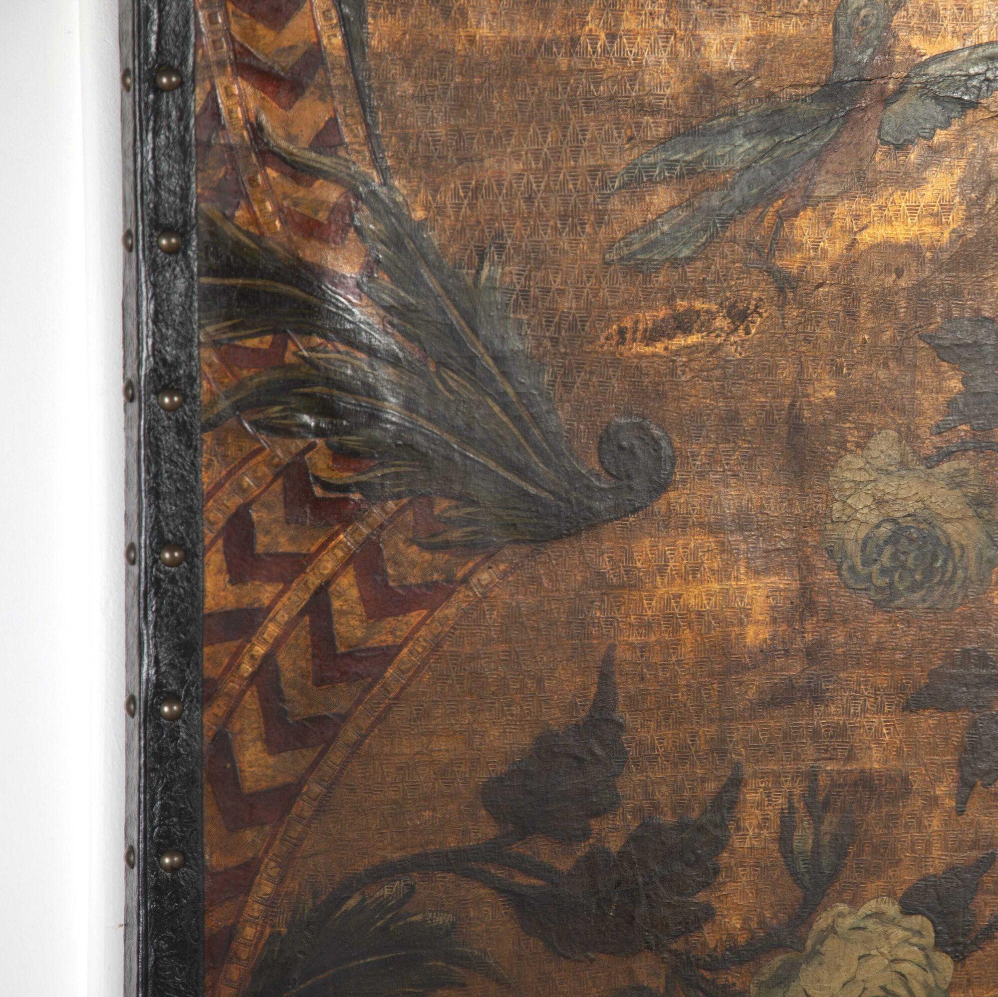 19th Century Decorated Leather Screen 1
