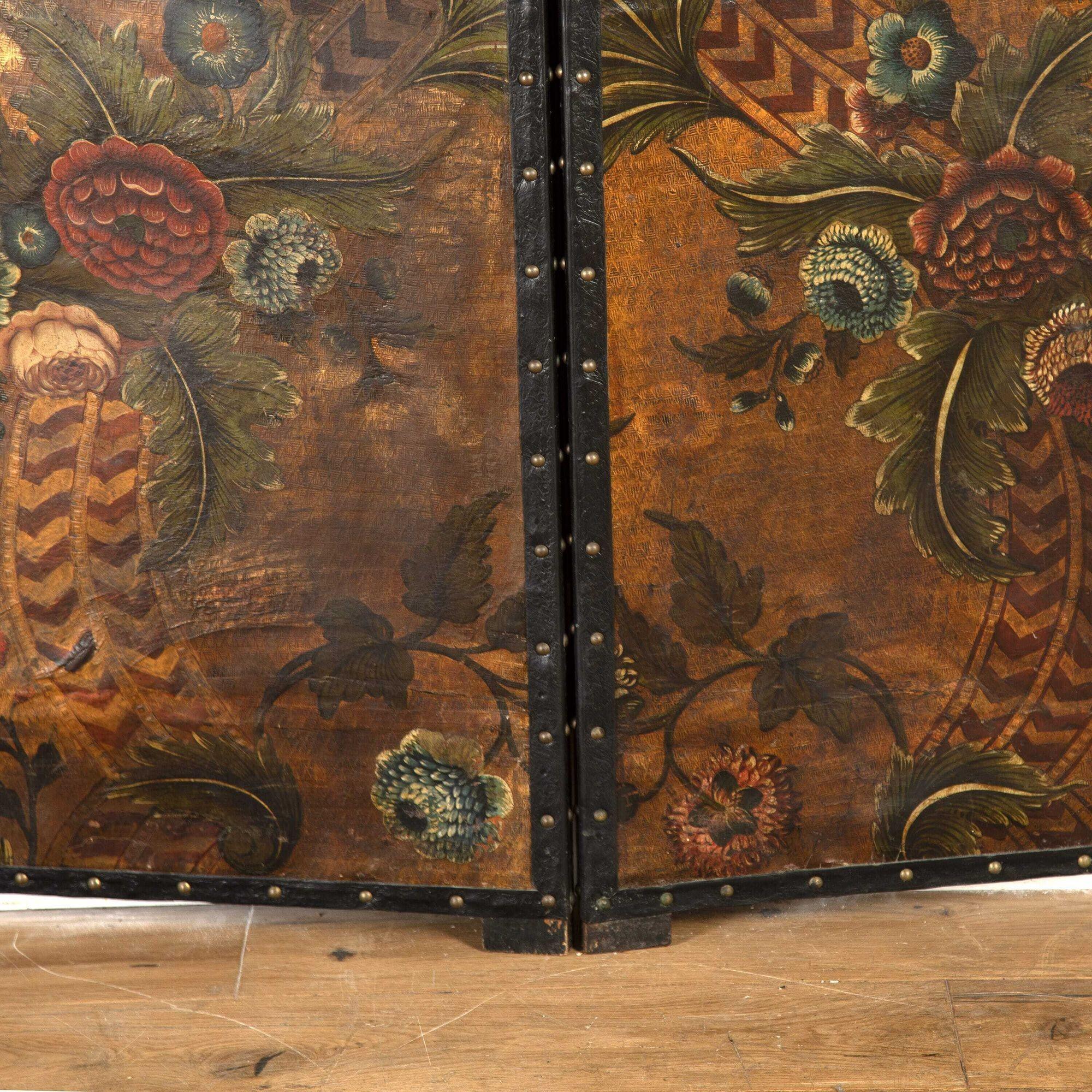 19th Century Decorated Leather Screen 3