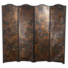 19th Century Decorated Leather Screen