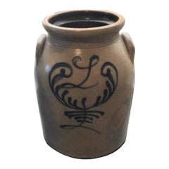 19th Century Decorated Stoneware Crock with the Letter L