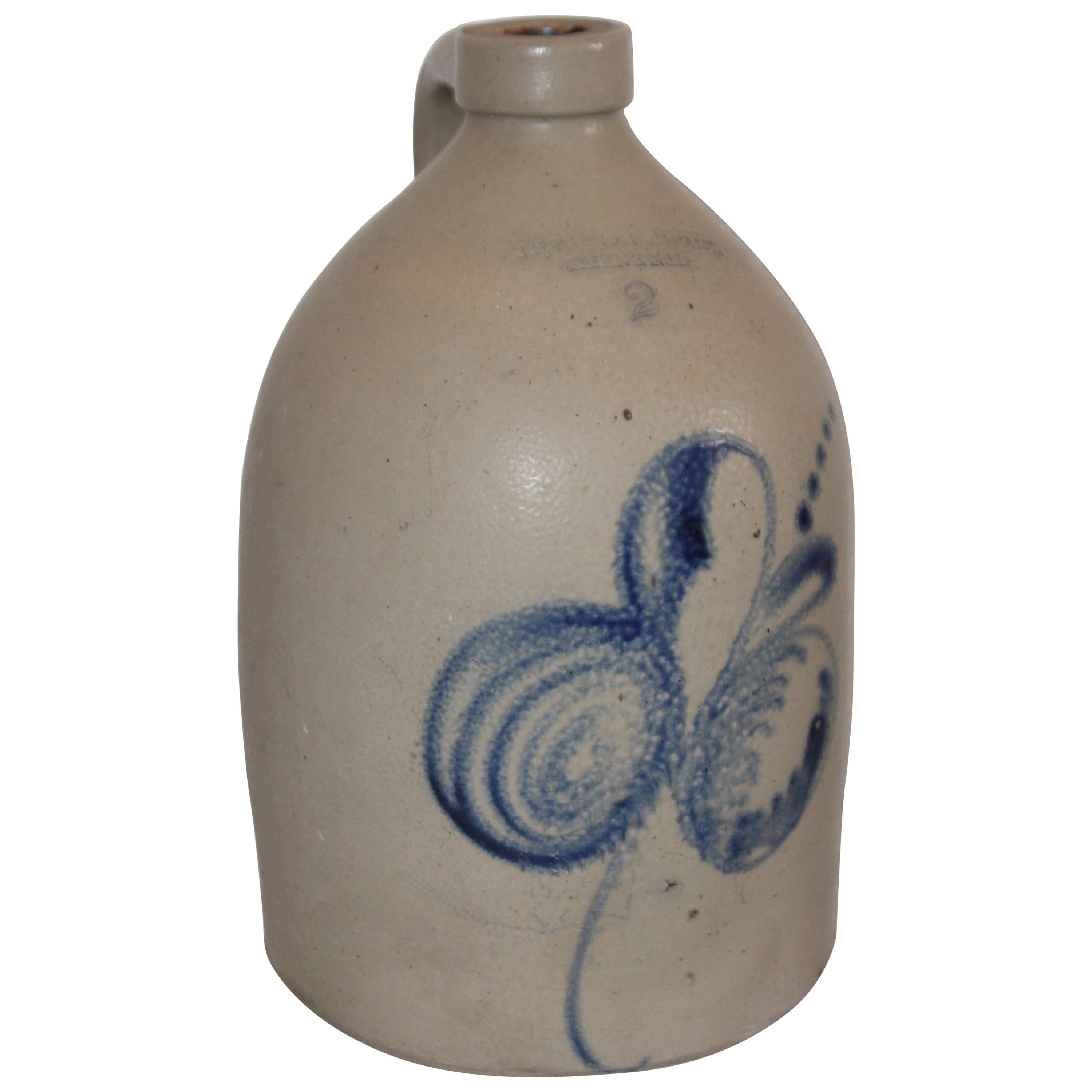 19th Century Decorated Stoneware Jug from Keene, New Hampshire For Sale