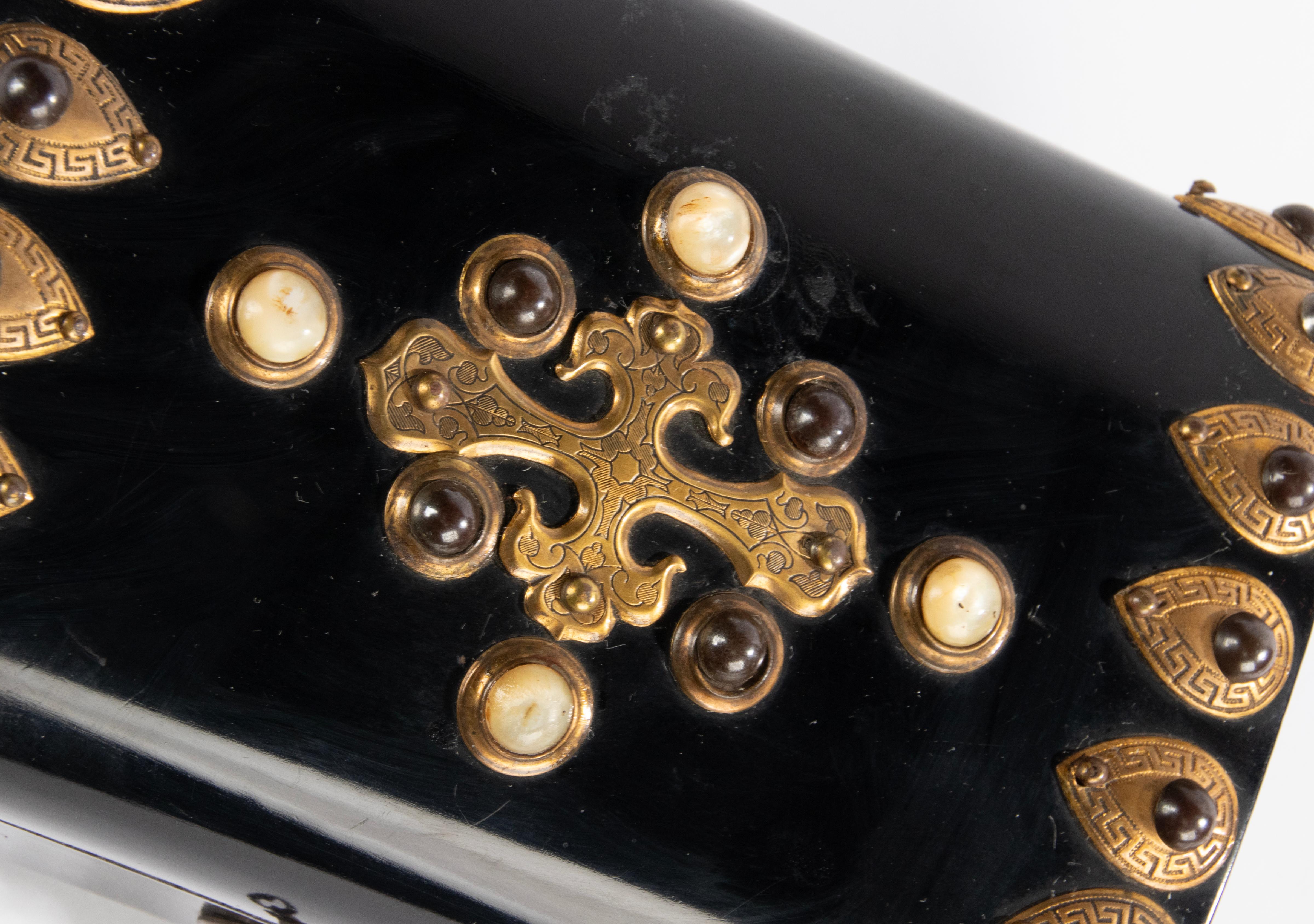 19th Century Decorative Ebonised Box - Stones and Bronze Mounts - Napoleon III For Sale 5