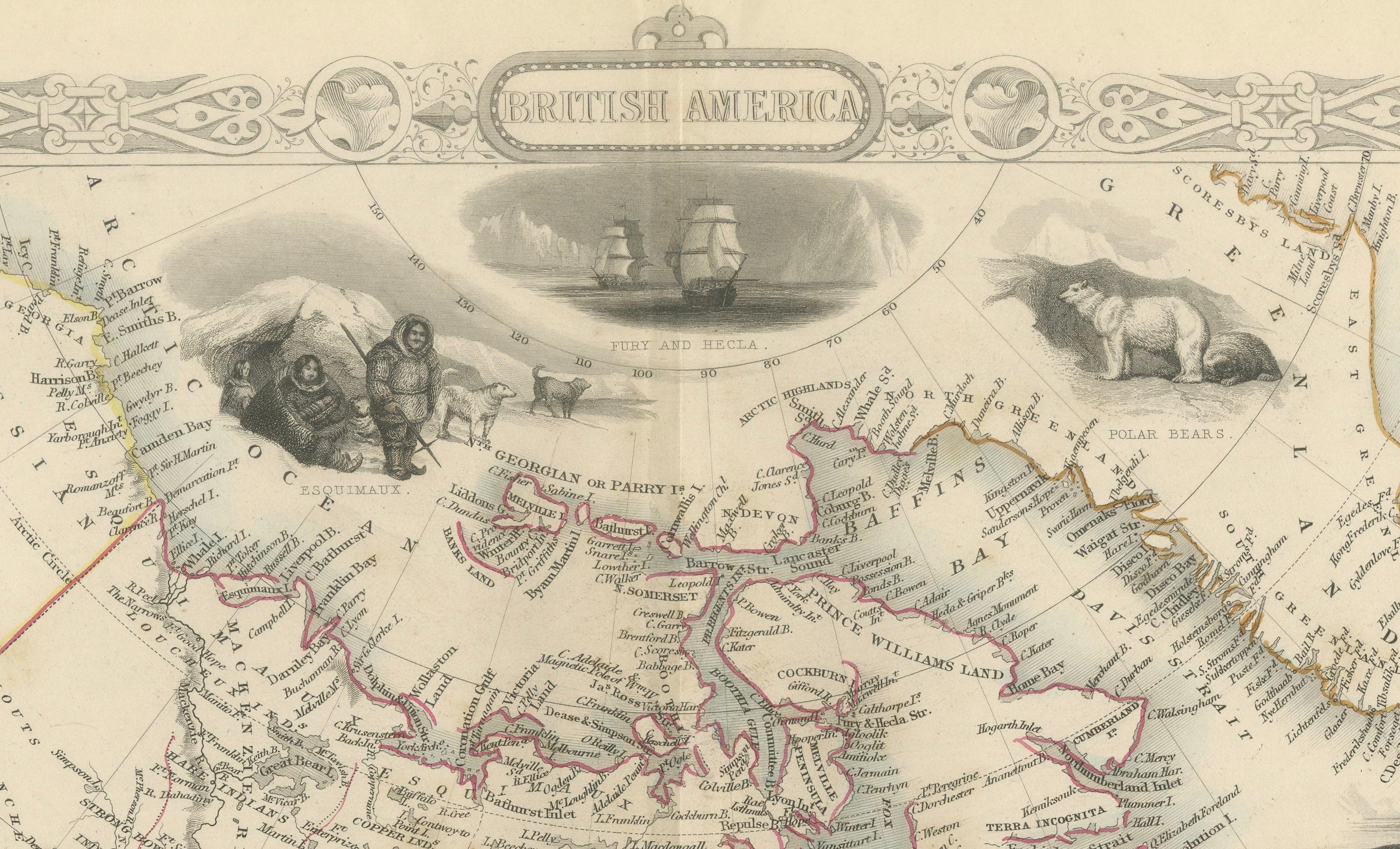 Milieu du XIXe siècle Carte décorative du XIXe siècle de l'Amérique britannique avec vignettes de l'Arctique et du Pacifique en vente