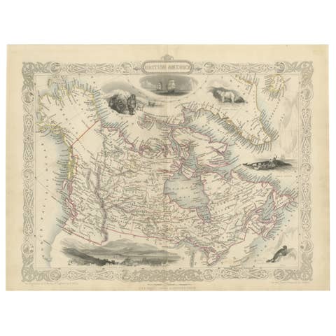 19th-Century Decorative Map of British America with Arctic and Pacific Vignettes