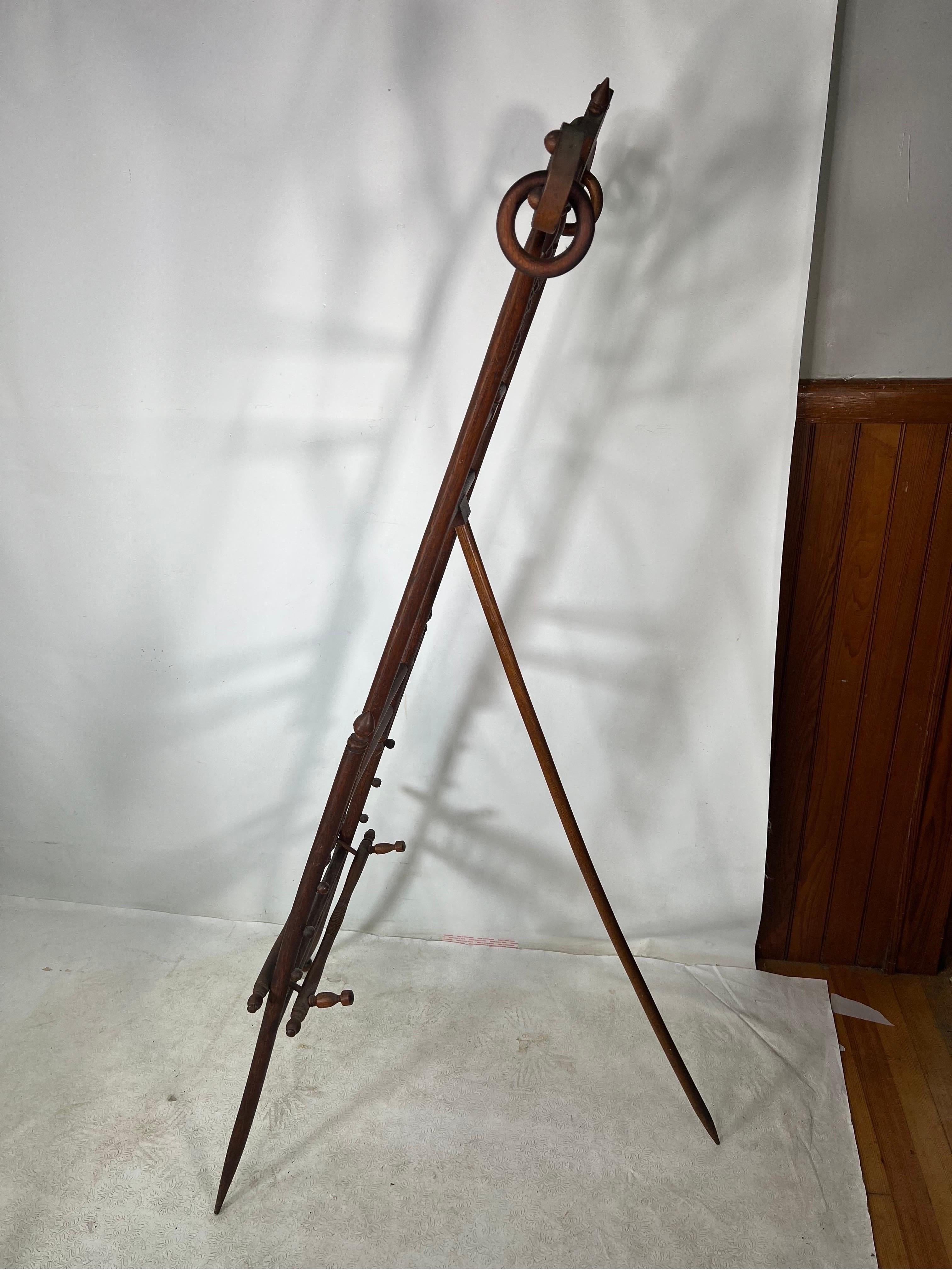 For sale is this stunning antique display easel. The easel is made out of oak.