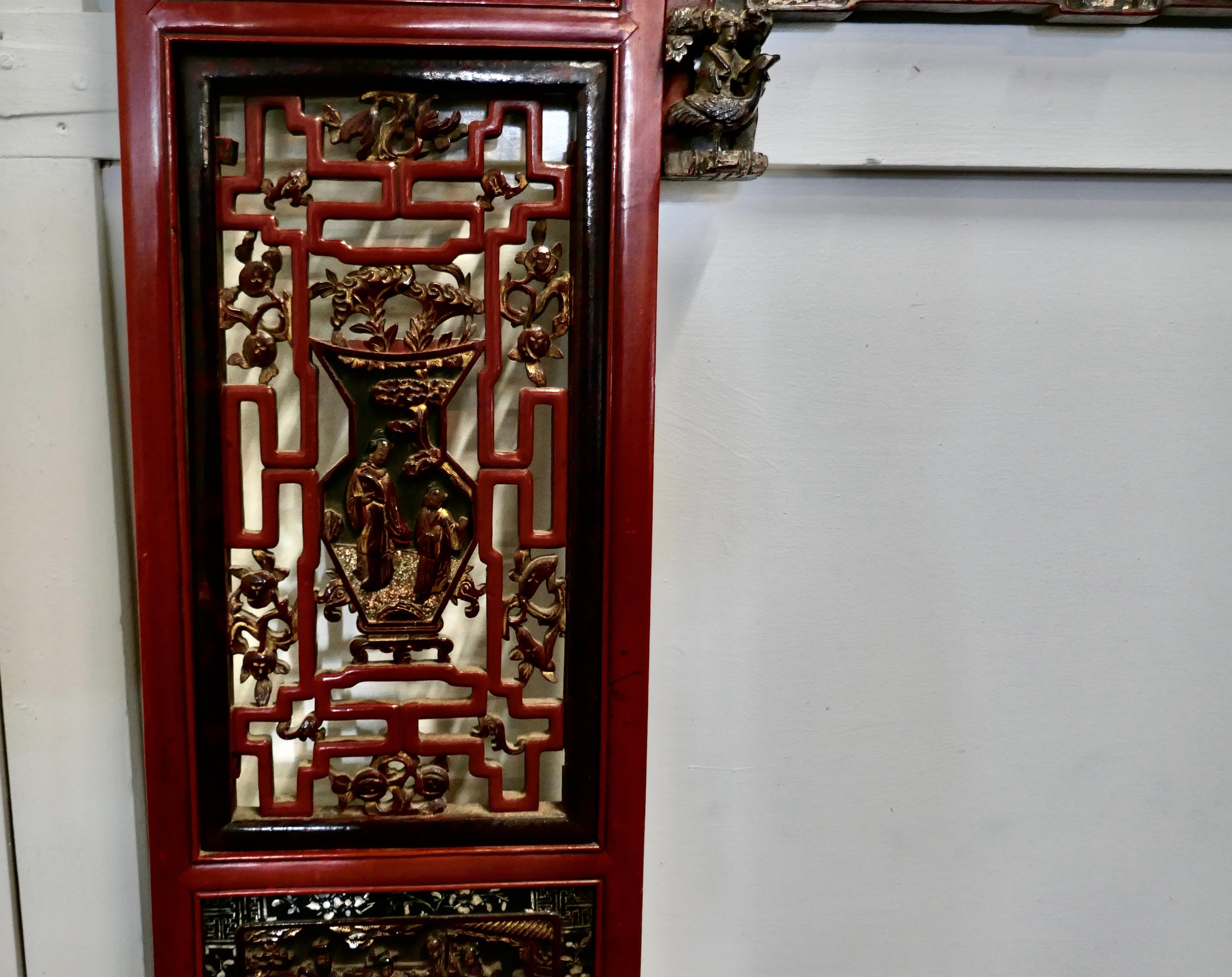 19th Century Decorative Painted Red Lacquer Opium Bed Panels In Good Condition In Chillerton, Isle of Wight