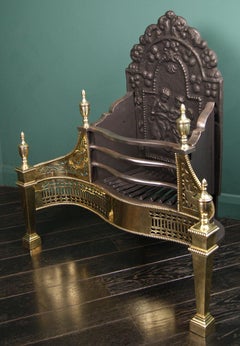 19th Century Decorative Serpentine Brass & Steel Dog Grate