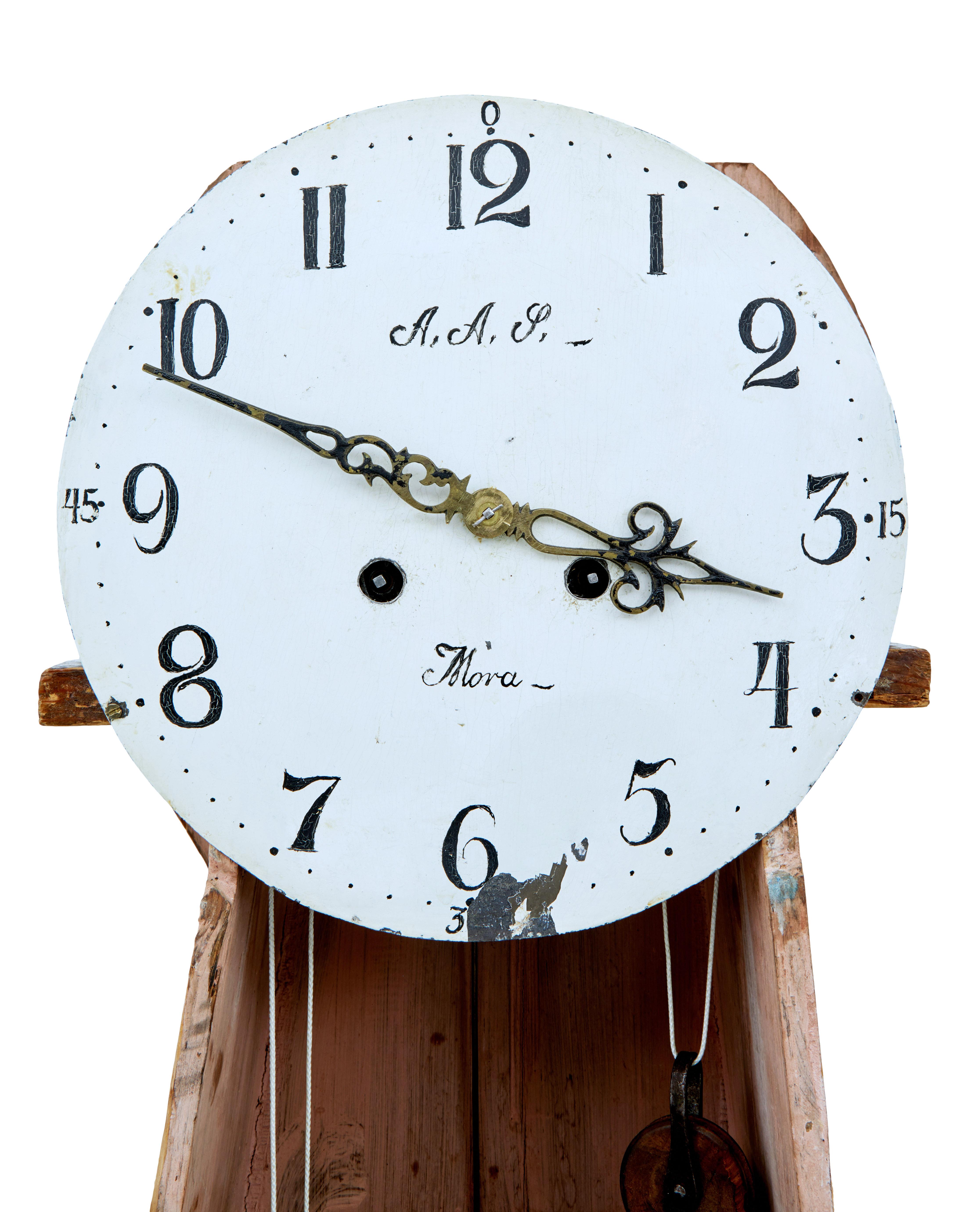 Pine 19th Century Decorative Swedish Mora Long Case Clock