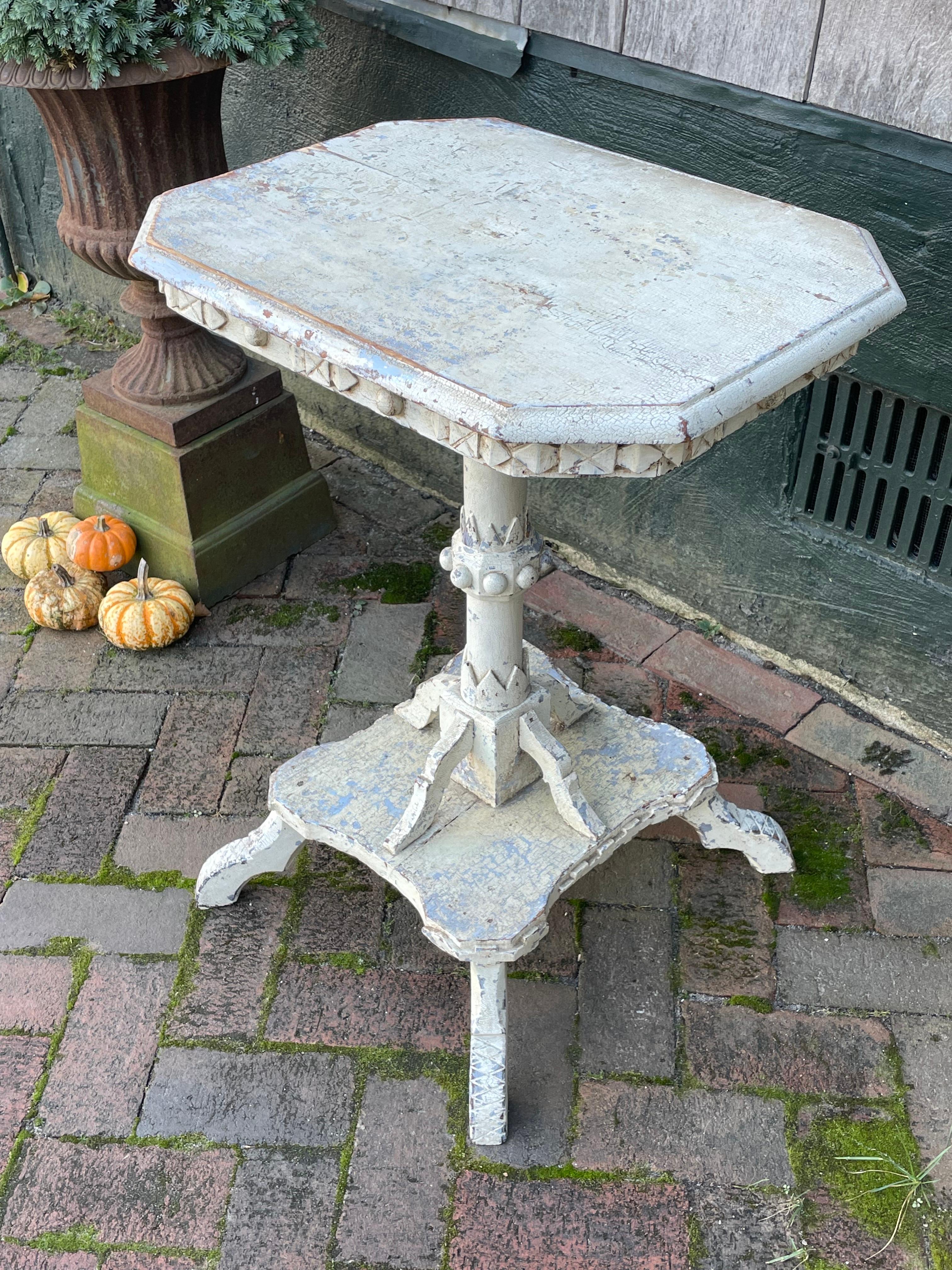 Canadian 19th Century Decoratively Carved Candle Stand  For Sale