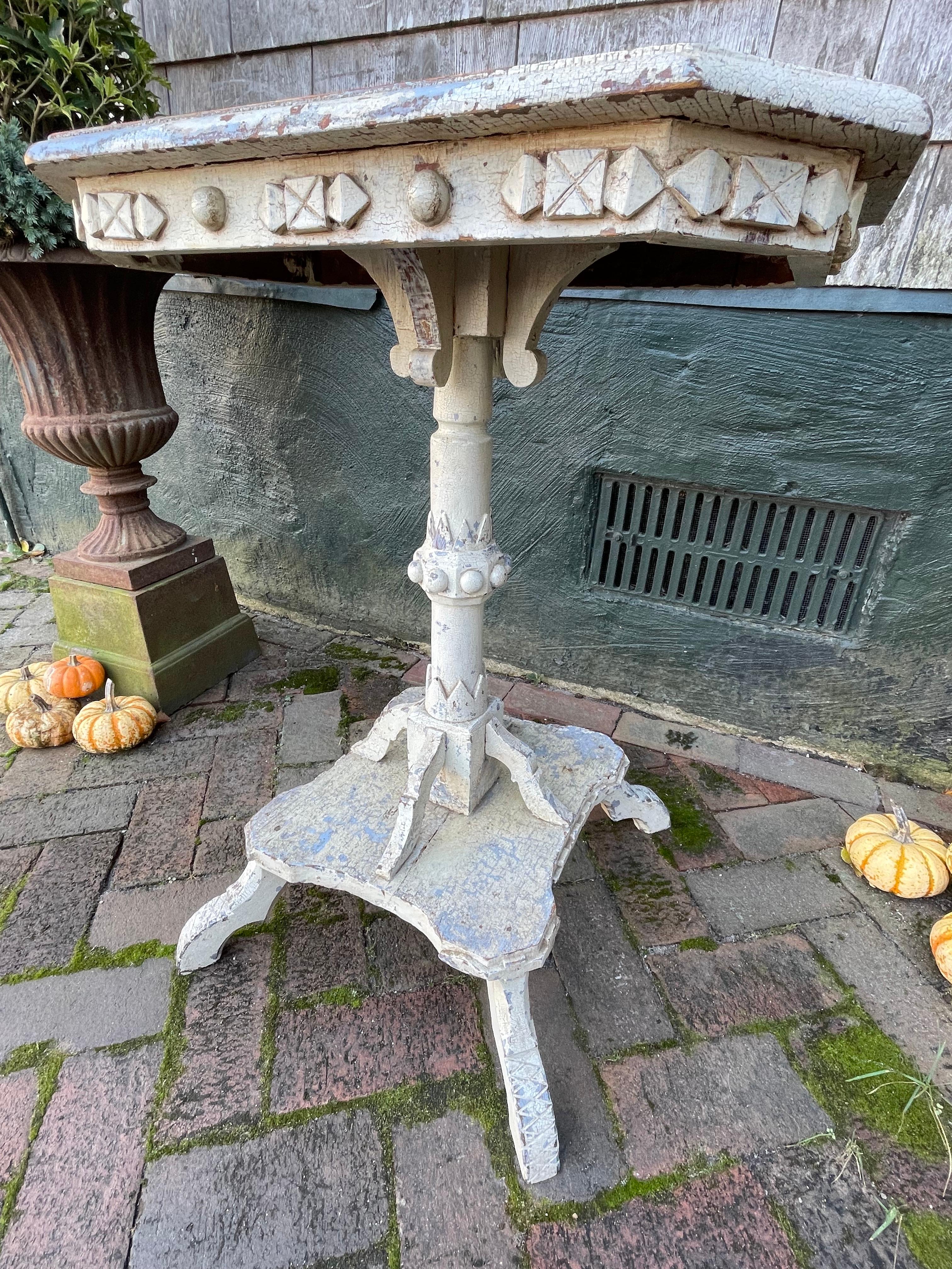 Hand-Crafted 19th Century Decoratively Carved Candle Stand  For Sale