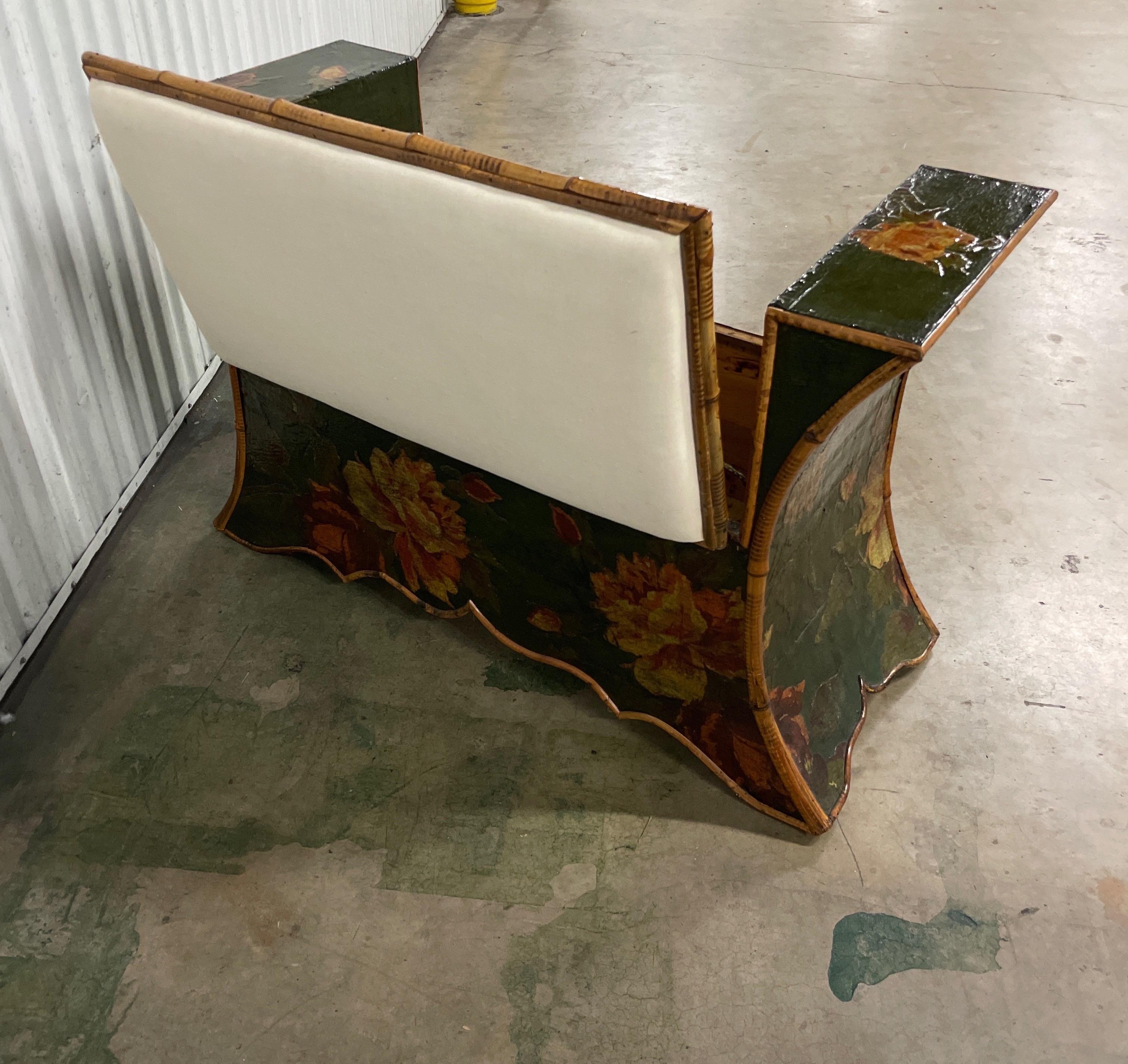 19th Century Decoupage and Bamboo Bench at 1stDibs