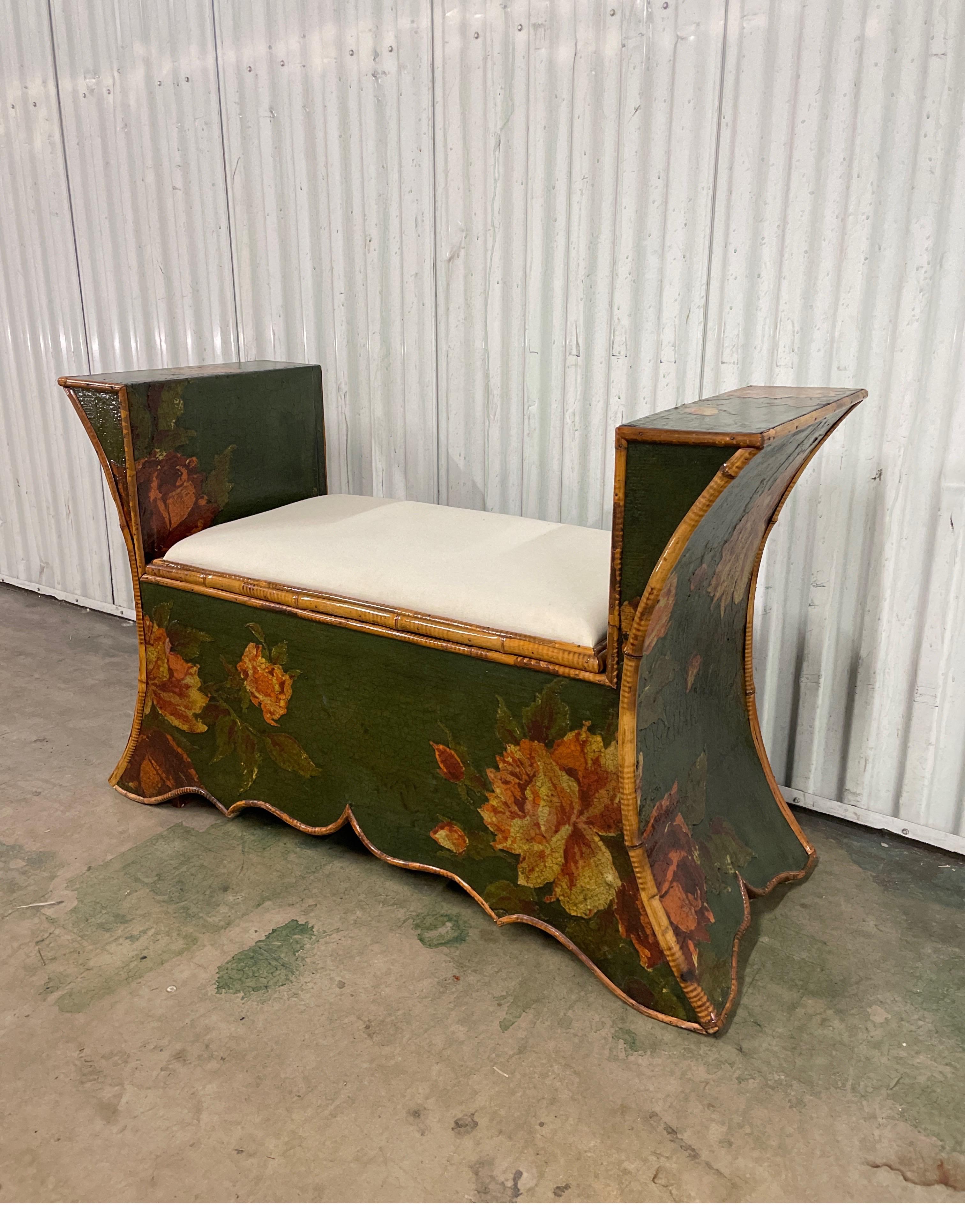 19th Century Decoupage and Bamboo Bench at 1stDibs