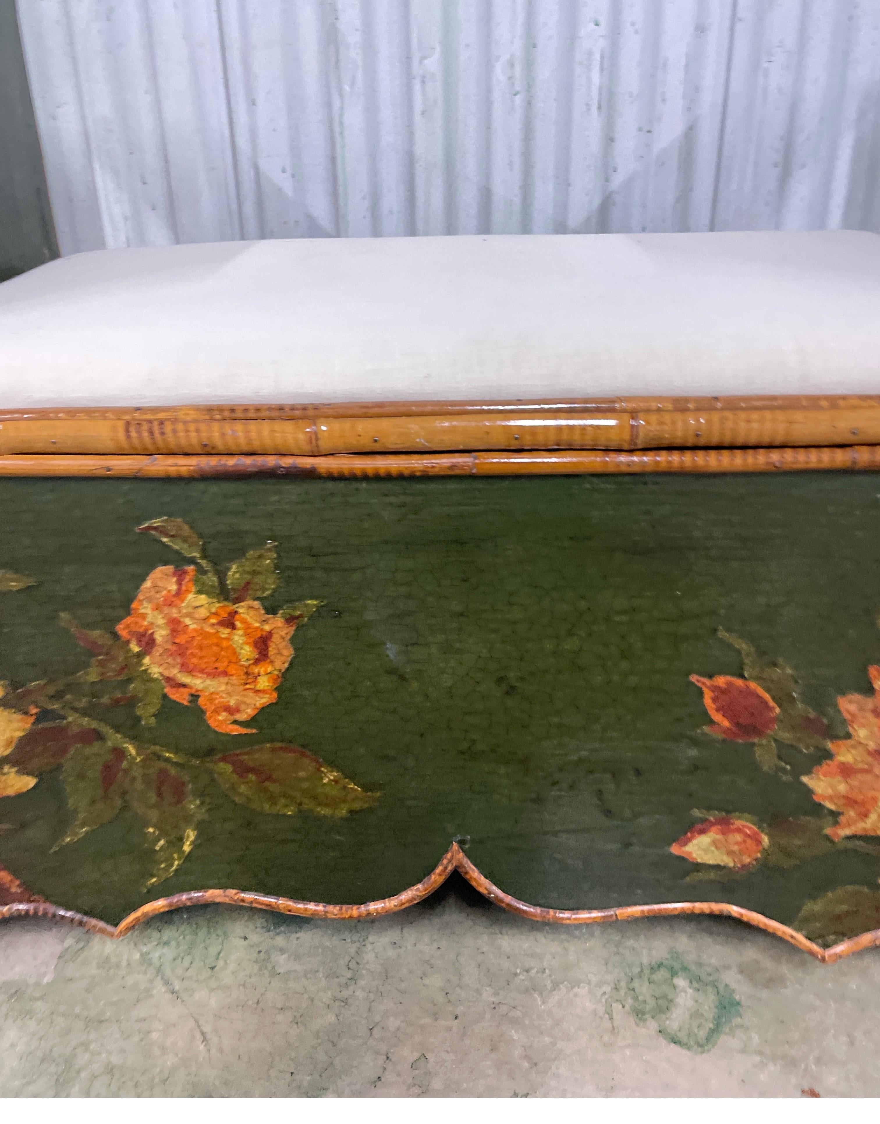 19th Century Decoupage and Bamboo Bench at 1stDibs