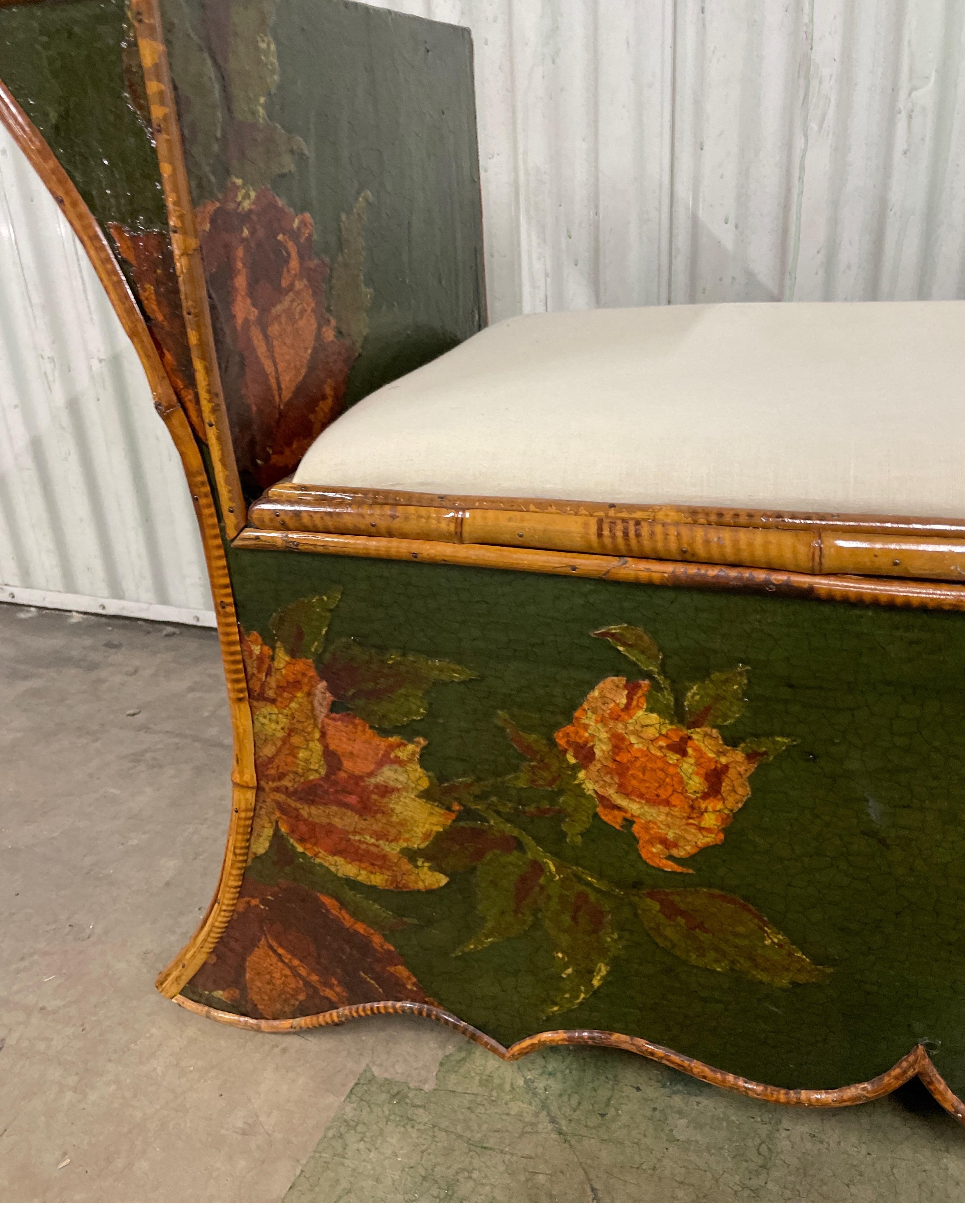 19th Century Decoupage and Bamboo Bench at 1stDibs