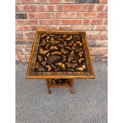 19th Century Decoupage Bamboo Side Table
