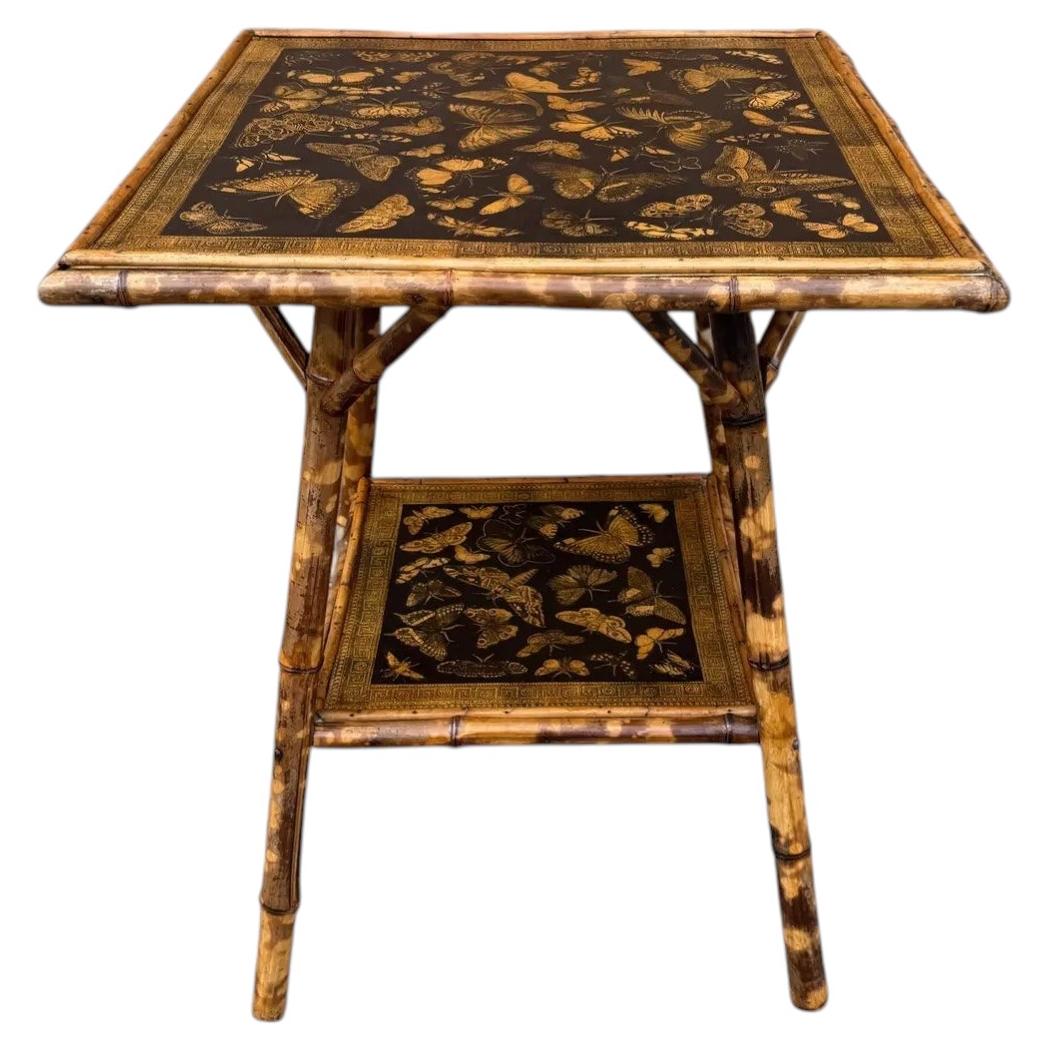 19th Century Decoupage Bamboo Side Table