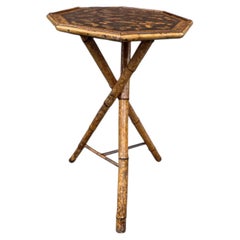 19th Century Decoupage Bamboo Side Table