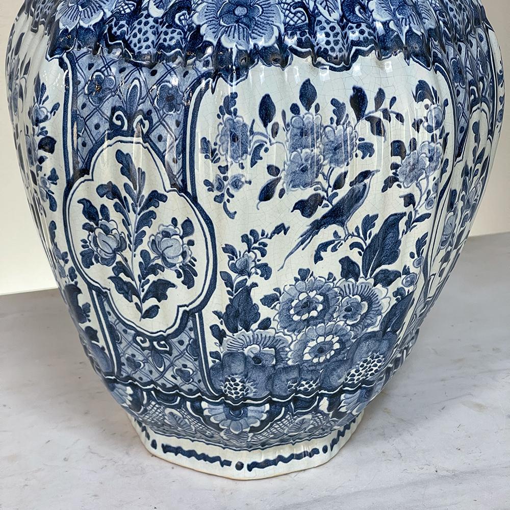 19th Century Delft Hand-Painted Blue & White Lidded Urn 3