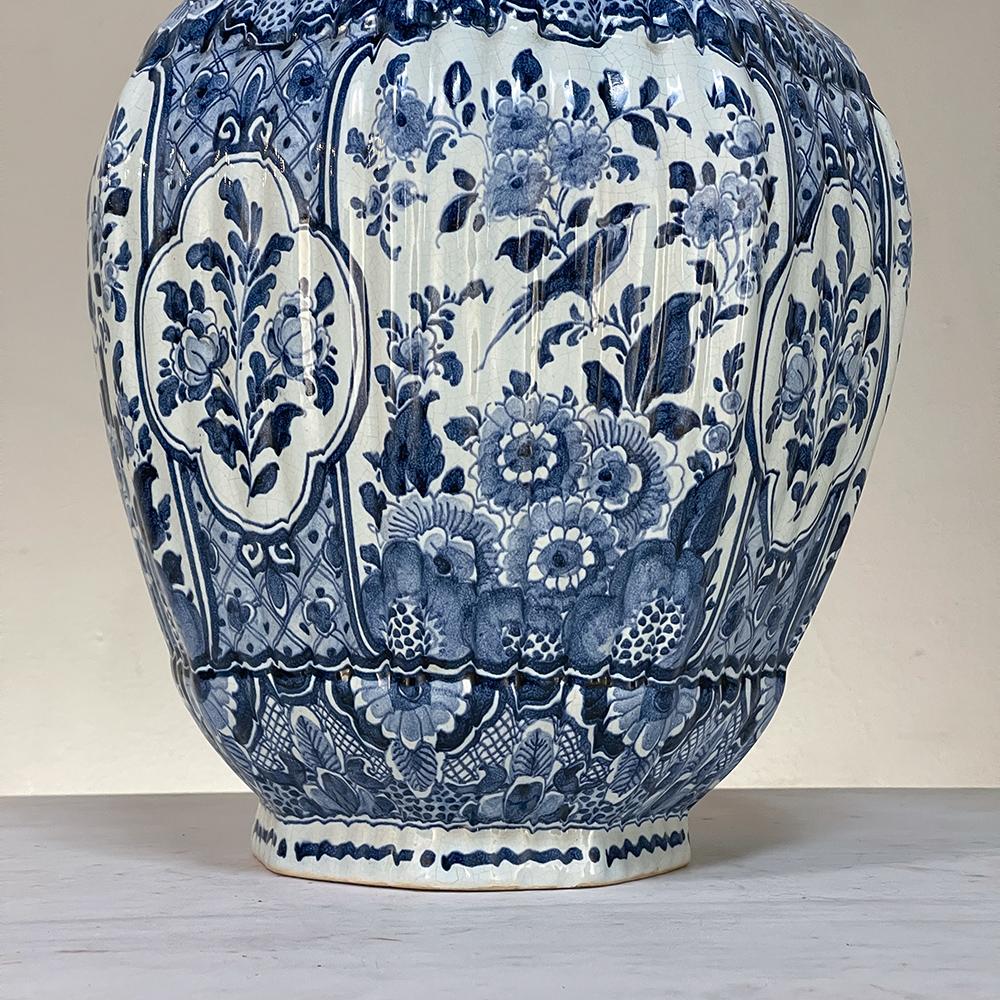 19th Century Delft Hand-Painted Blue & White Lidded Urn 4
