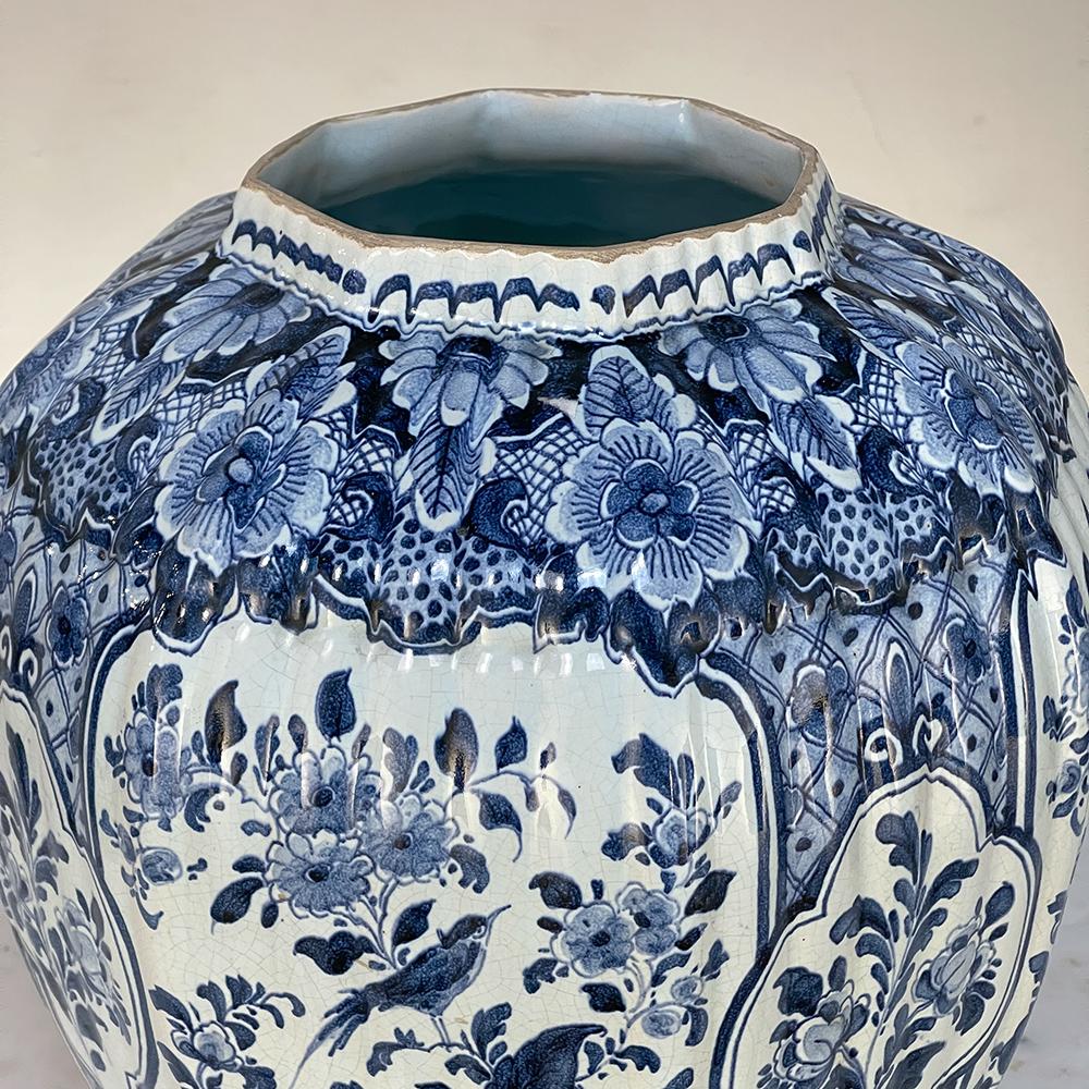 19th Century Delft Hand-Painted Blue & White Lidded Urn 5