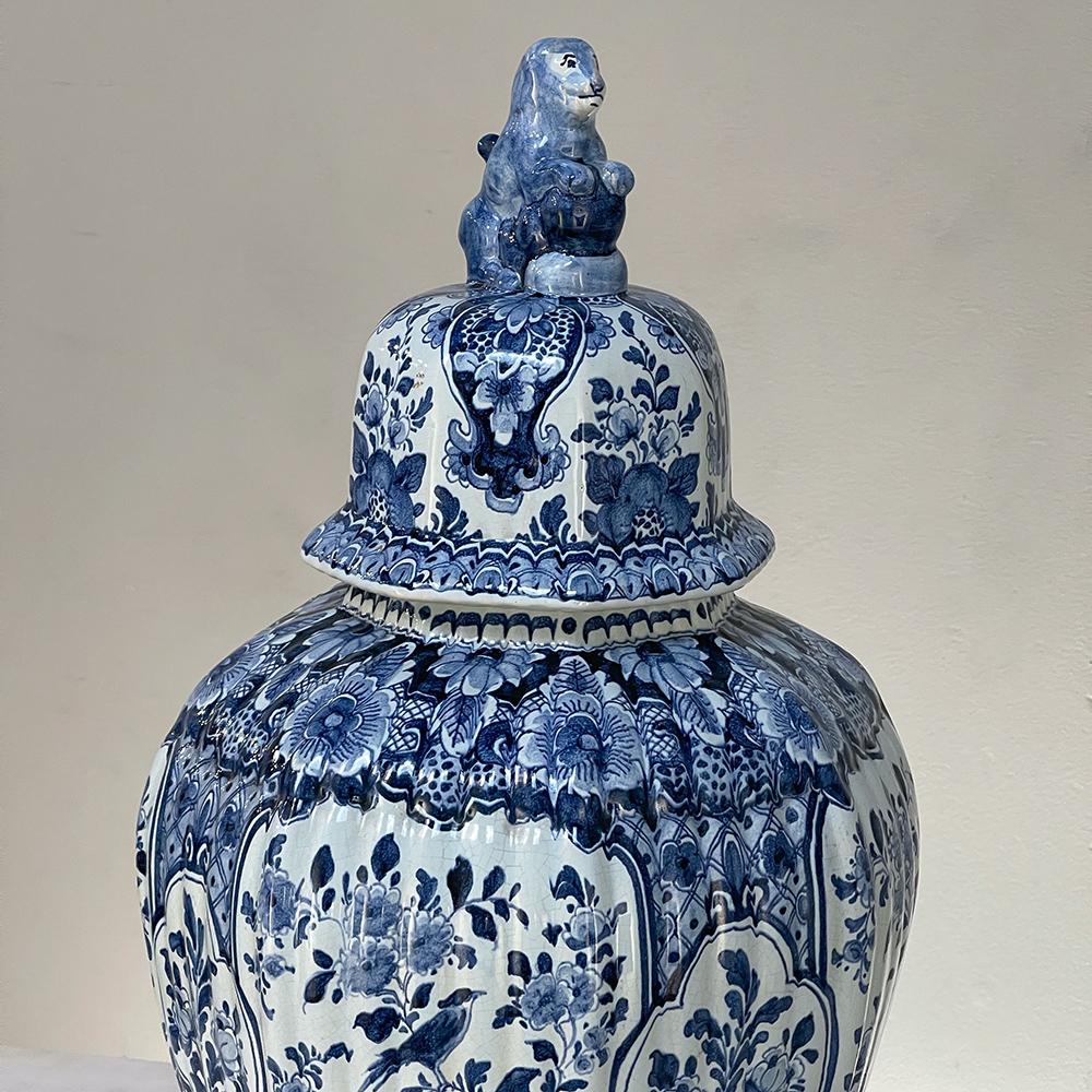 19th Century Delft Hand-Painted Blue & White Lidded Urn 2