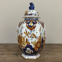 19th Century Delft Hand-Painted Urn with Lid