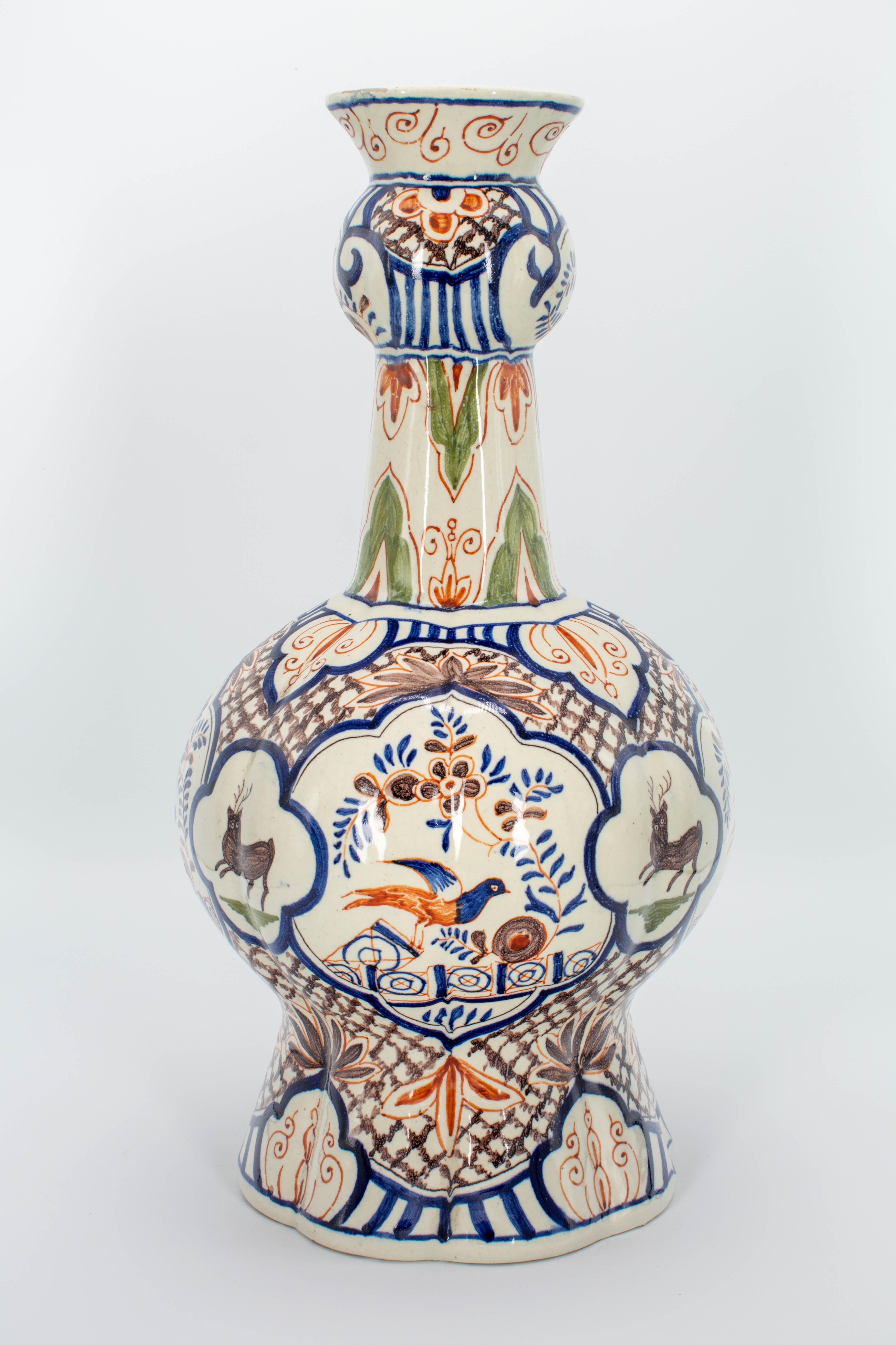 Chinoiserie 19th Century Delft Polychrome Faience Vase For Sale