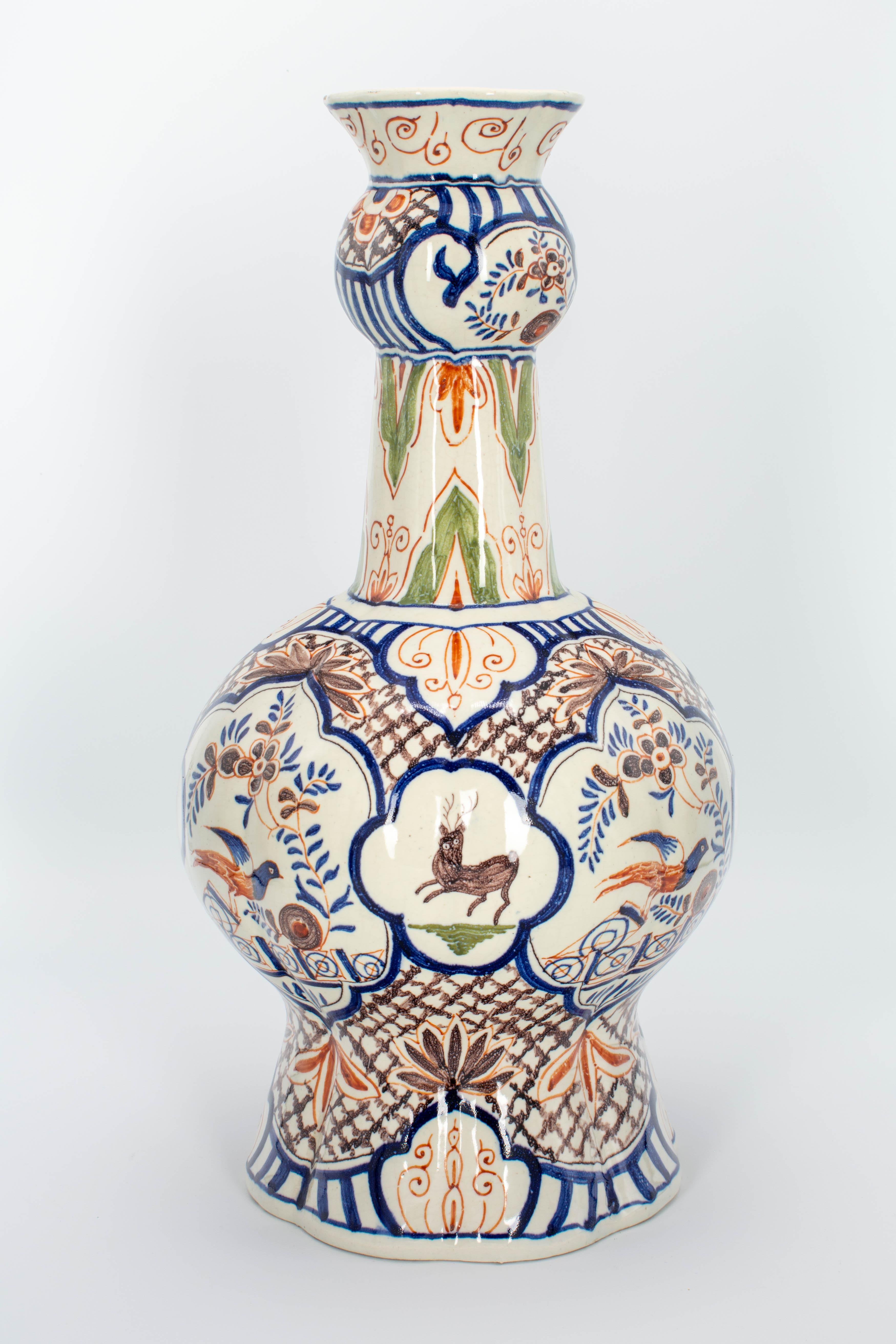 Dutch 19th Century Delft Polychrome Faience Vase For Sale