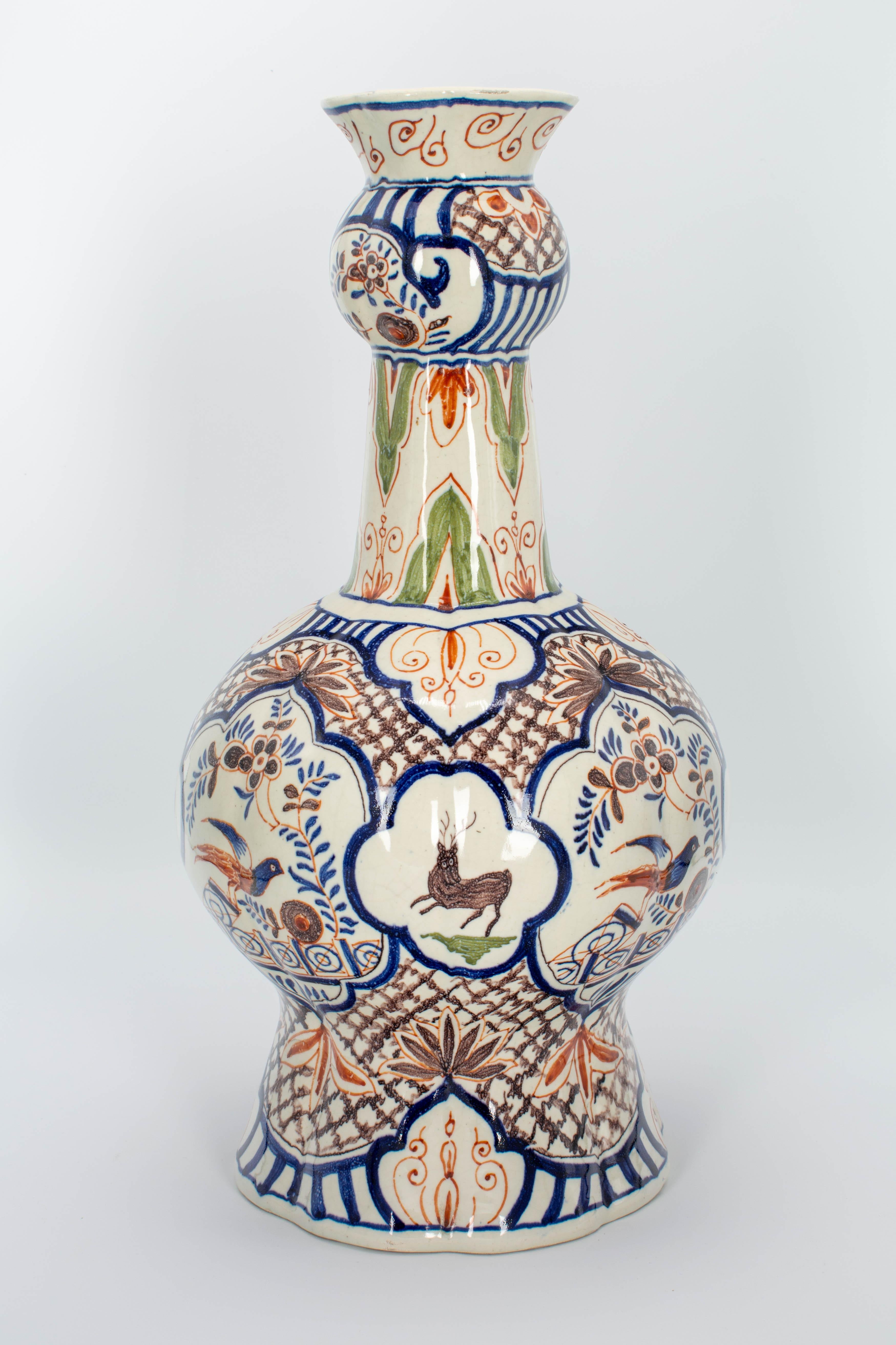 19th Century Delft Polychrome Faience Vase In Good Condition For Sale In Winter Park, FL