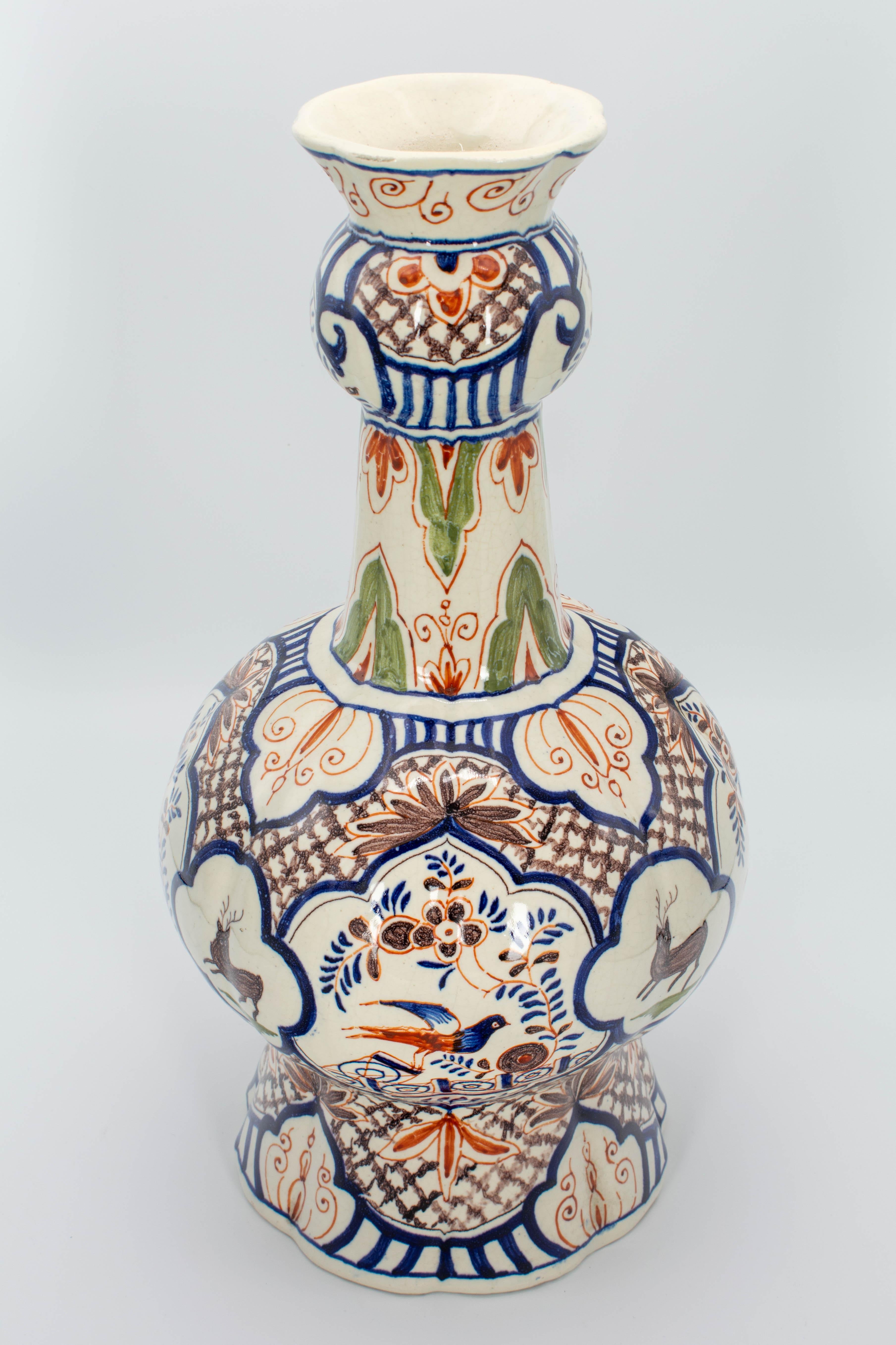 19th Century Delft Polychrome Faience Vase For Sale 2