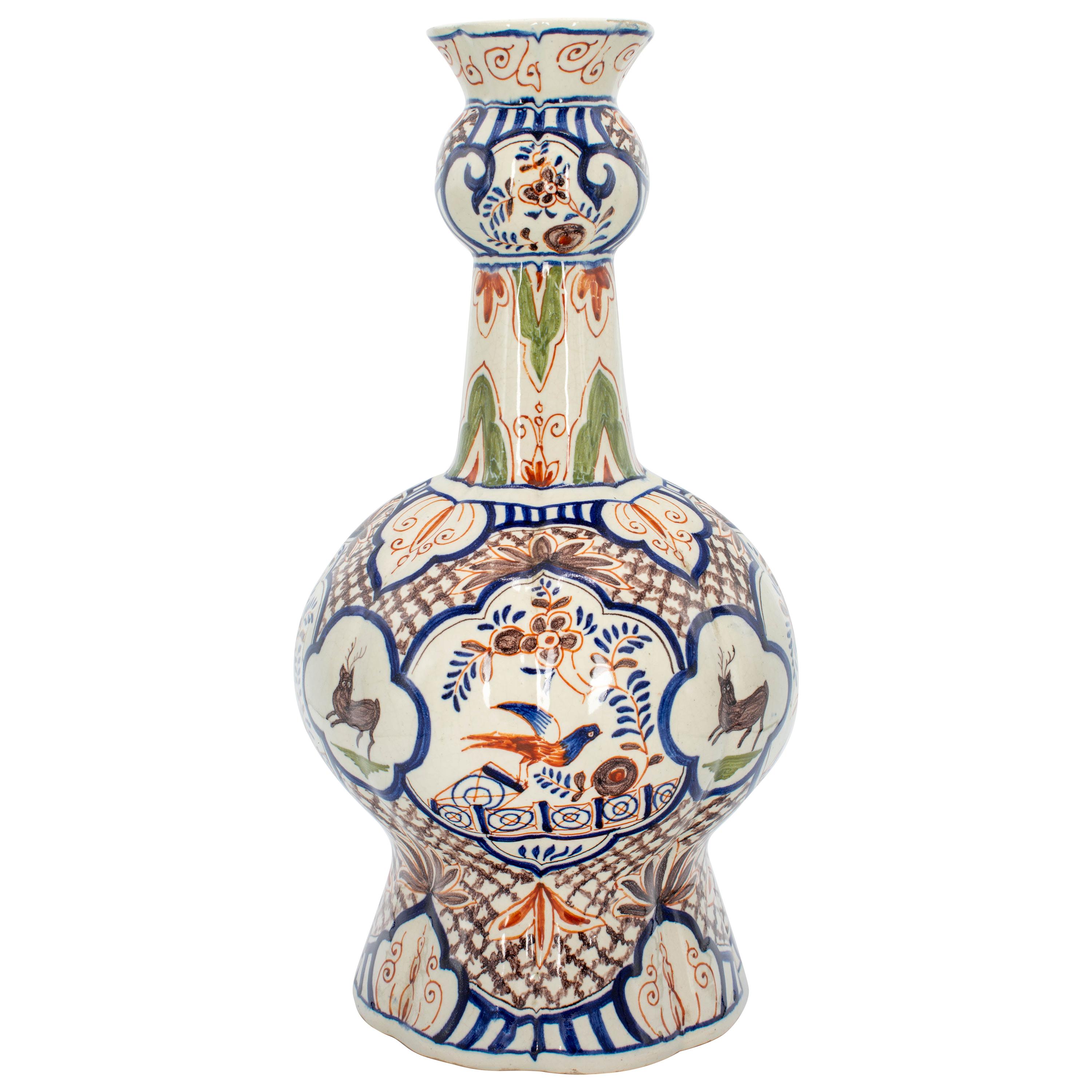 19th Century Delft Polychrome Faience Vase For Sale