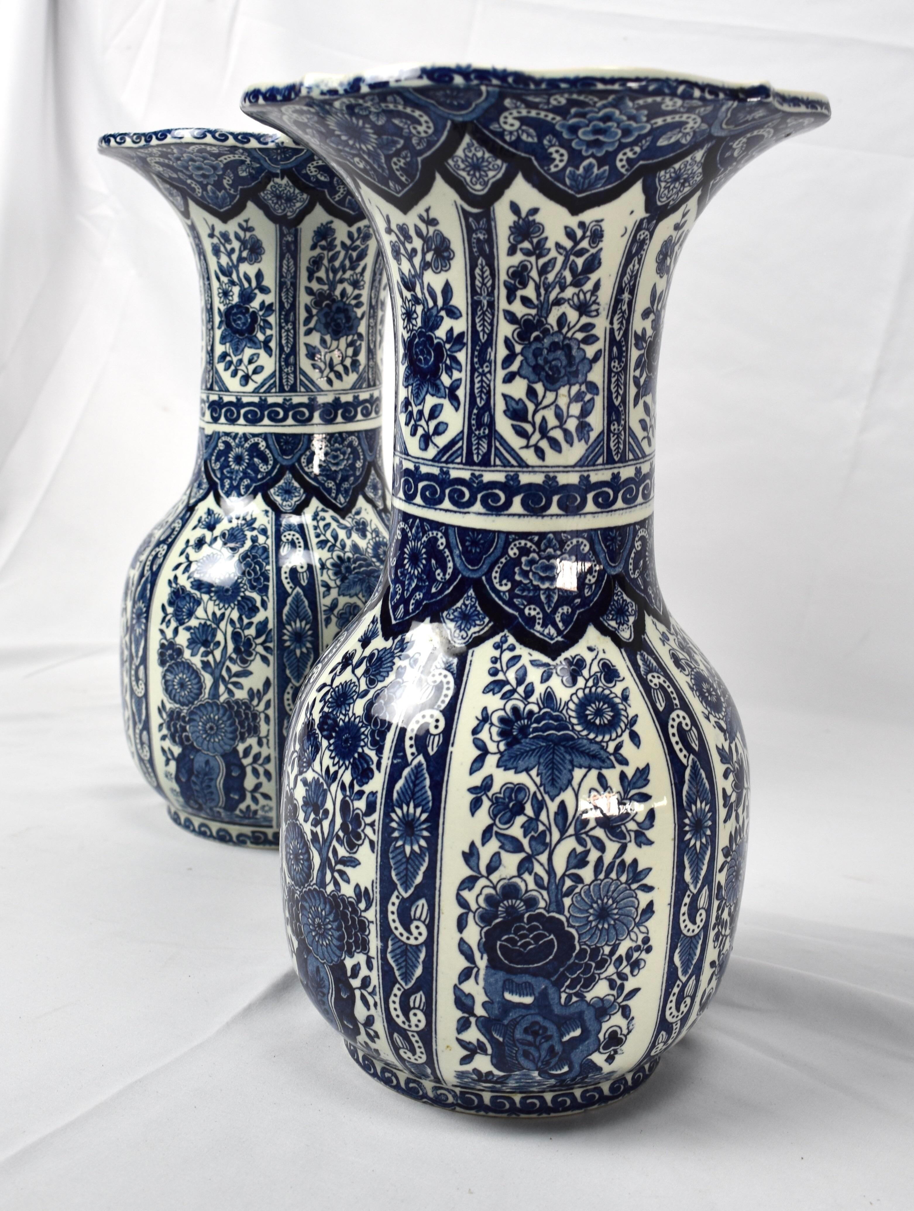 19th Century Delft Vases by Boch of Holland ~ Blue and White In Good Condition In Carmine, TX
