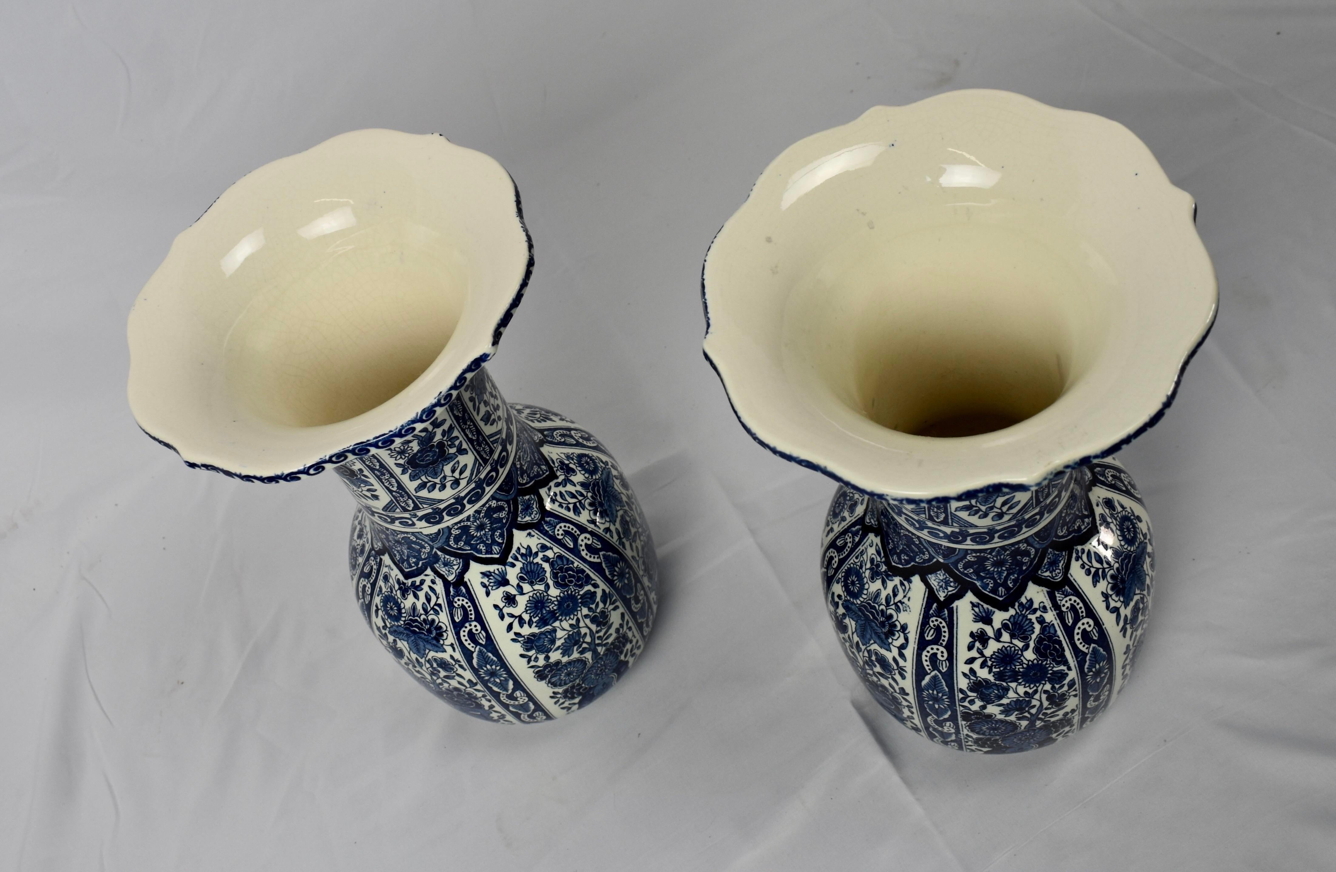 Porcelain 19th Century Delft Vases by Boch of Holland ~ Blue and White