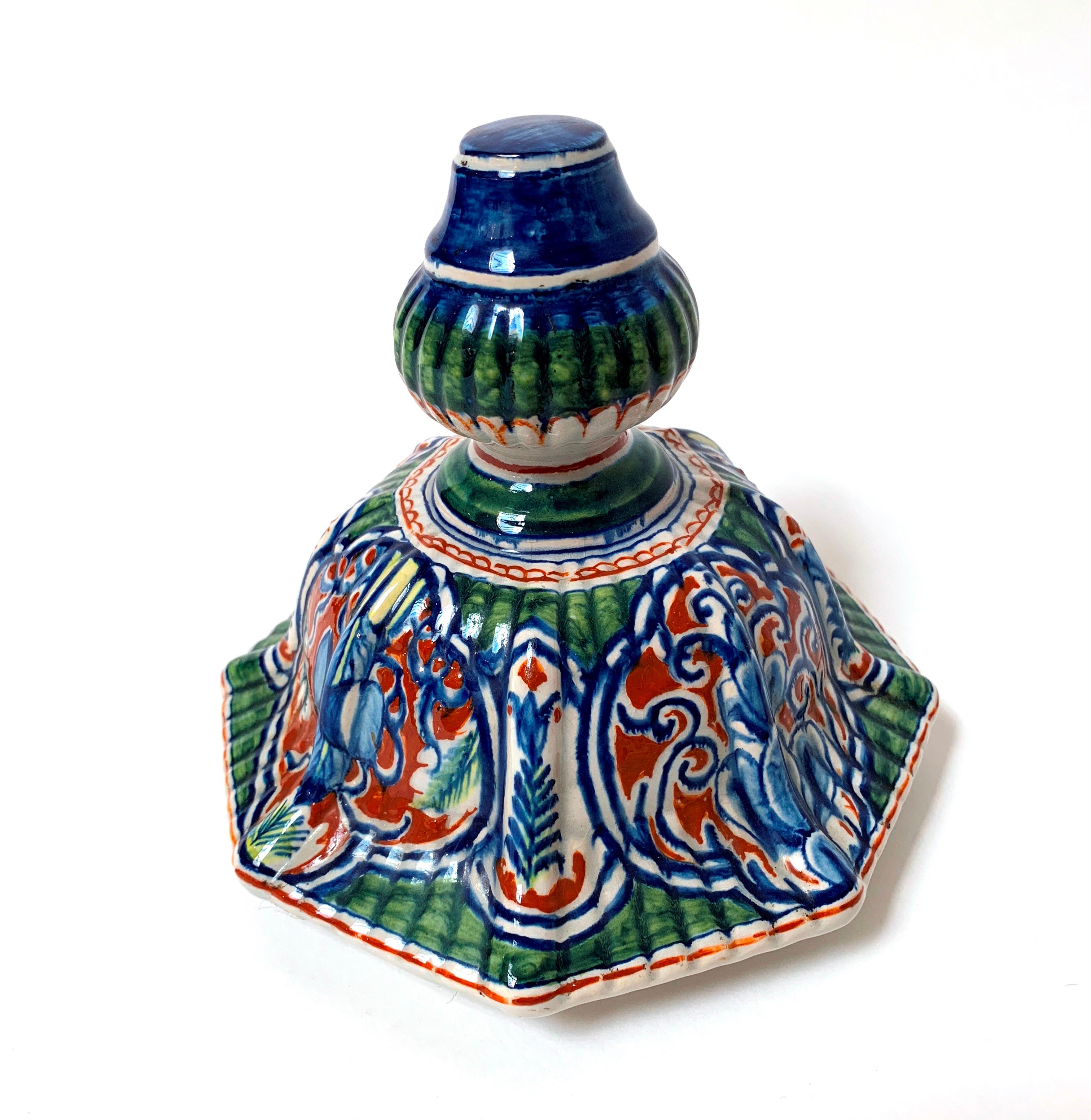 19th Century Delftware Polychrome Enameled Vase and Cover In Good Condition In Dallas, TX