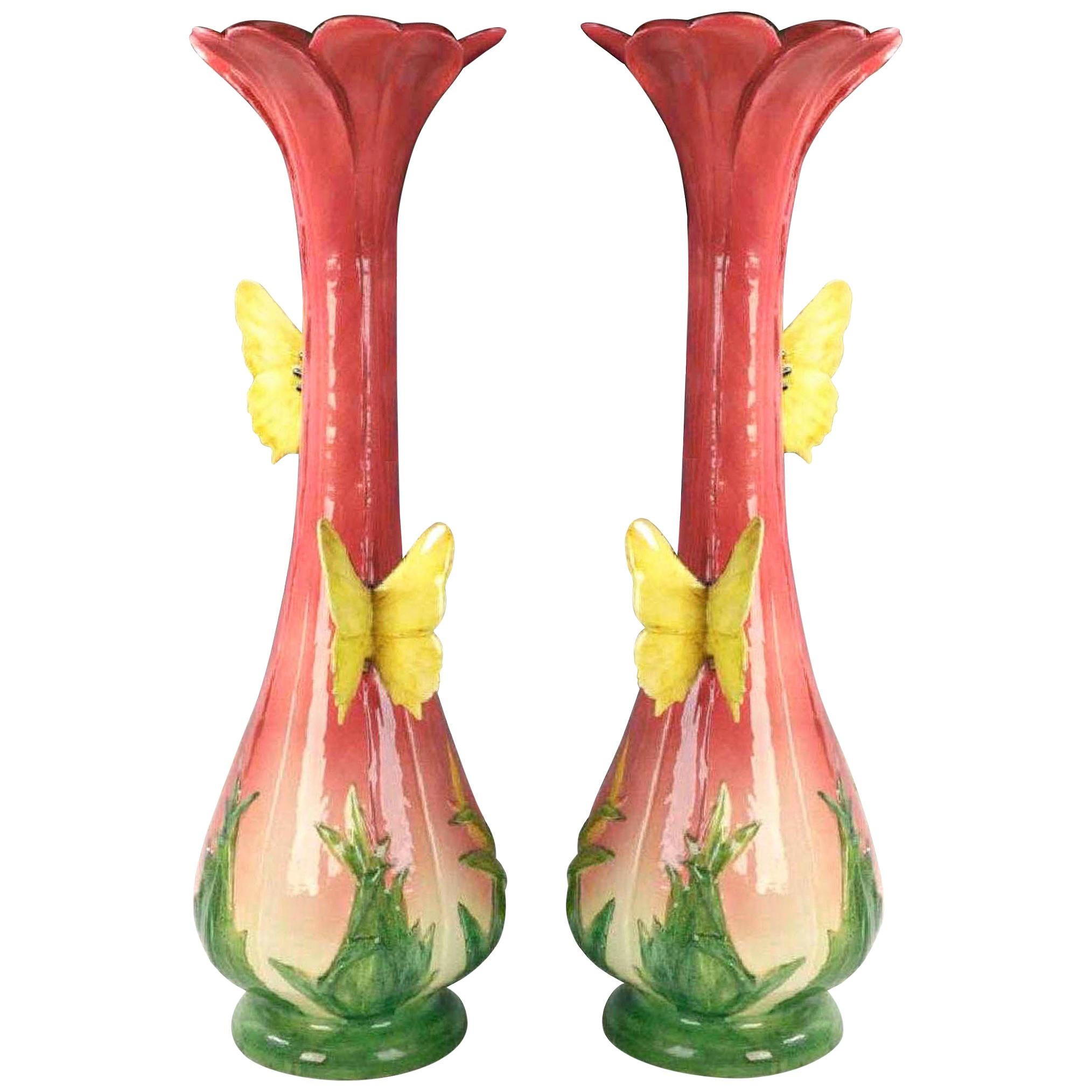 19th Century Delphin Massier Art Nouveau Majolica Vases