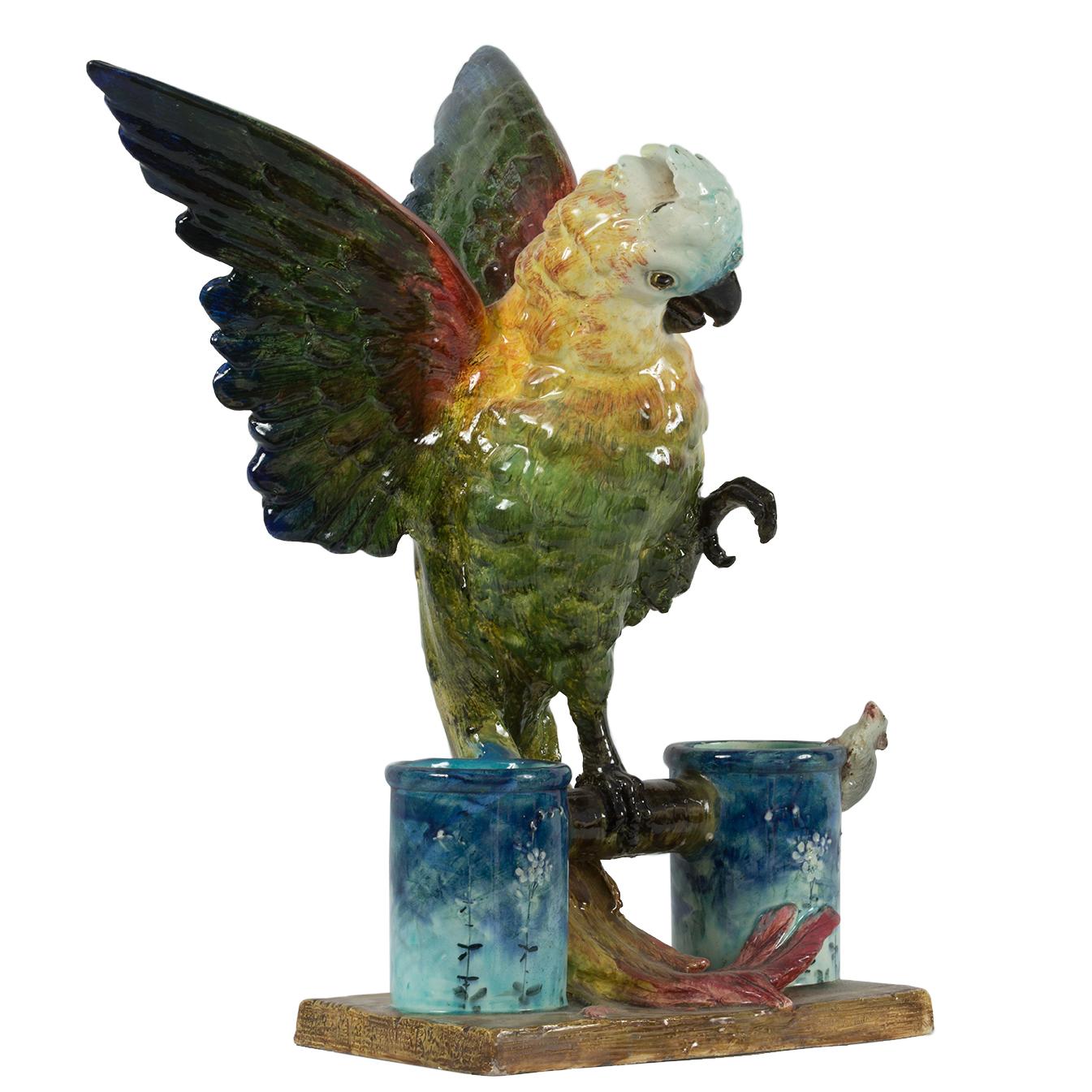 19th Century Delphin Massier, Parrot with Outstretched Wings For Sale